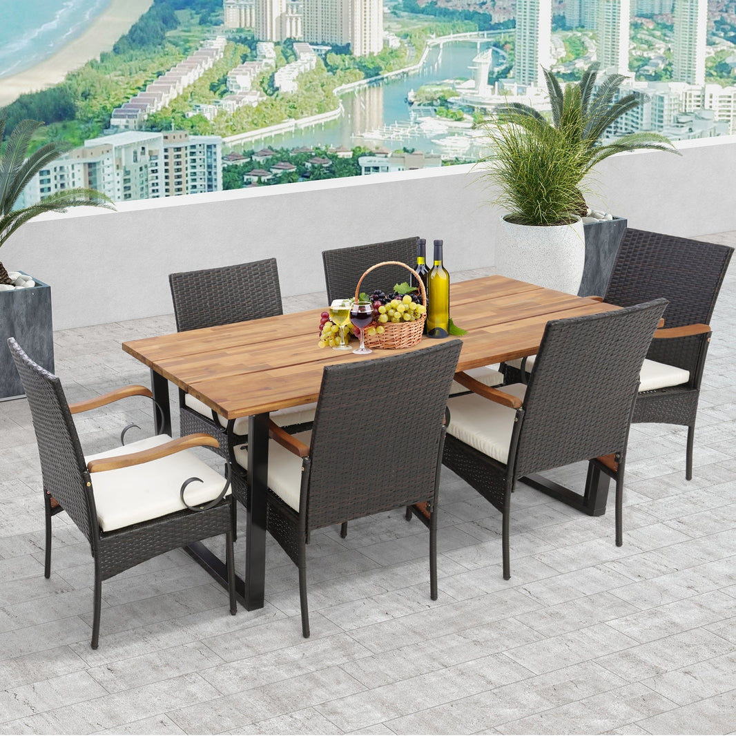 Costway 7-Piece Rattan Patio Dining Set w/ Umbrella Hole 92785136 New
