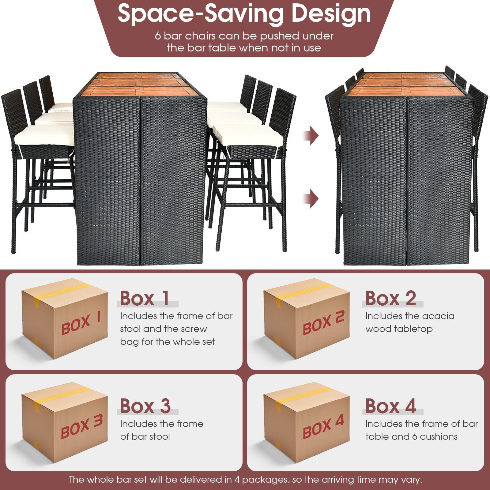 Costway 7-Pc Patio Rattan Wicker Dining Furniture Set 30482697 New