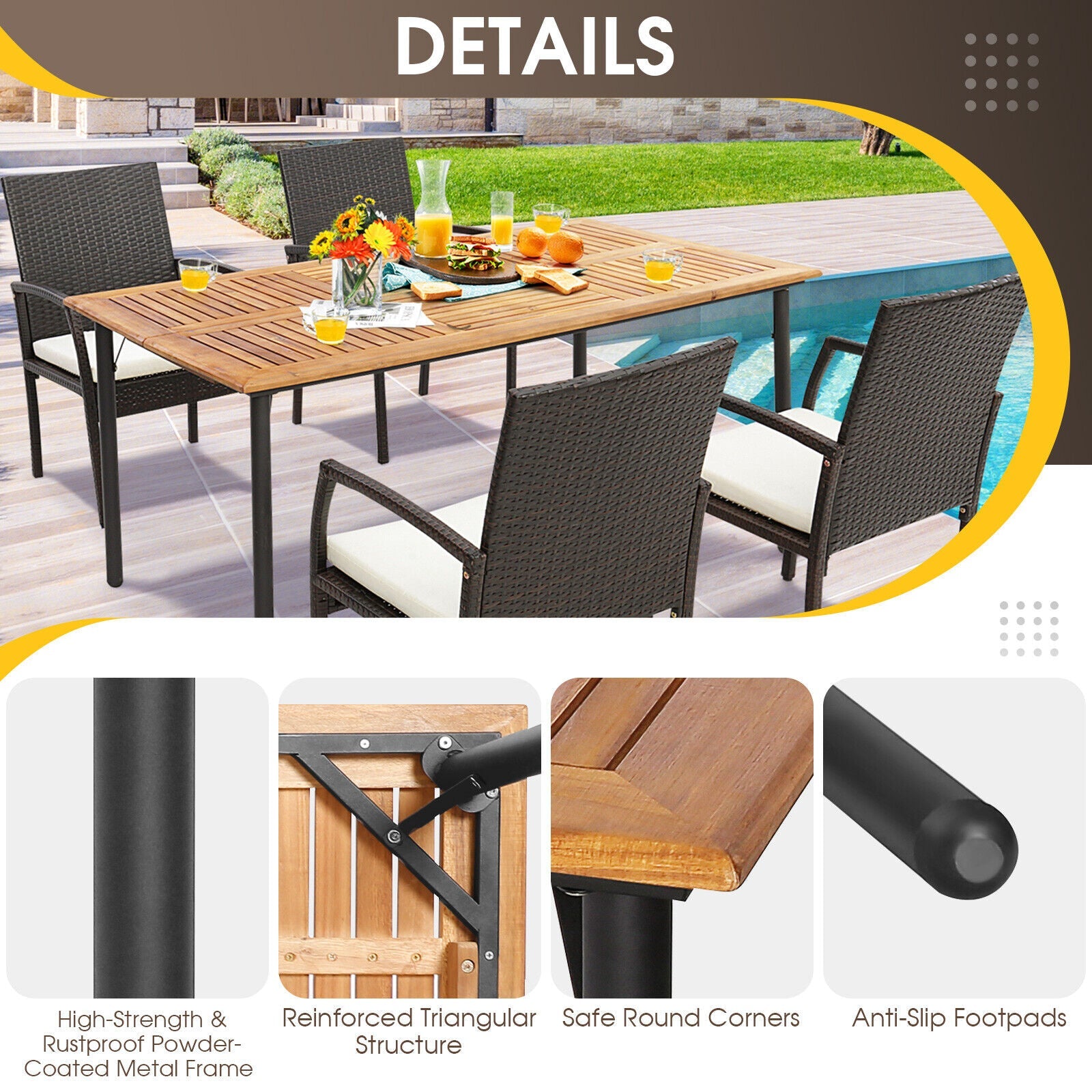 Costway 7-Pc Patio Wicker Cushioned Dining Set w/ Umbrella Hole 21965384 New
