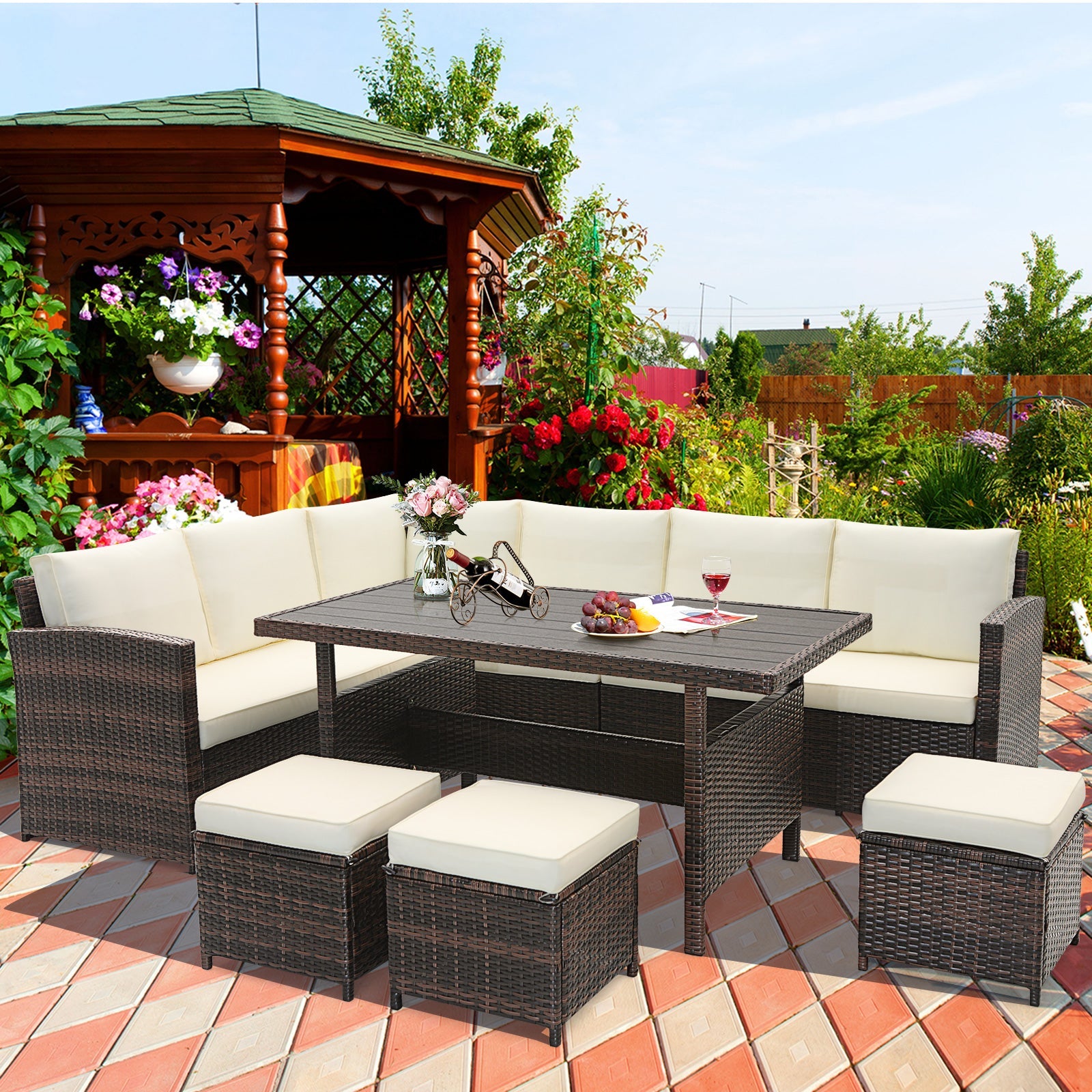 Costway 7 Piece Wicker Patio Furniture Set White 71395624 New