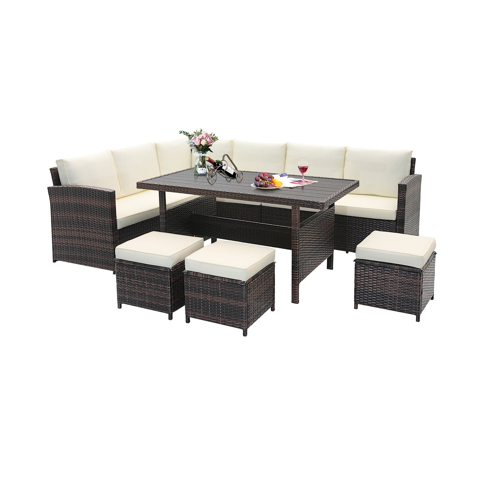 Costway 7 Piece Wicker Patio Furniture Set White 71395624 New
