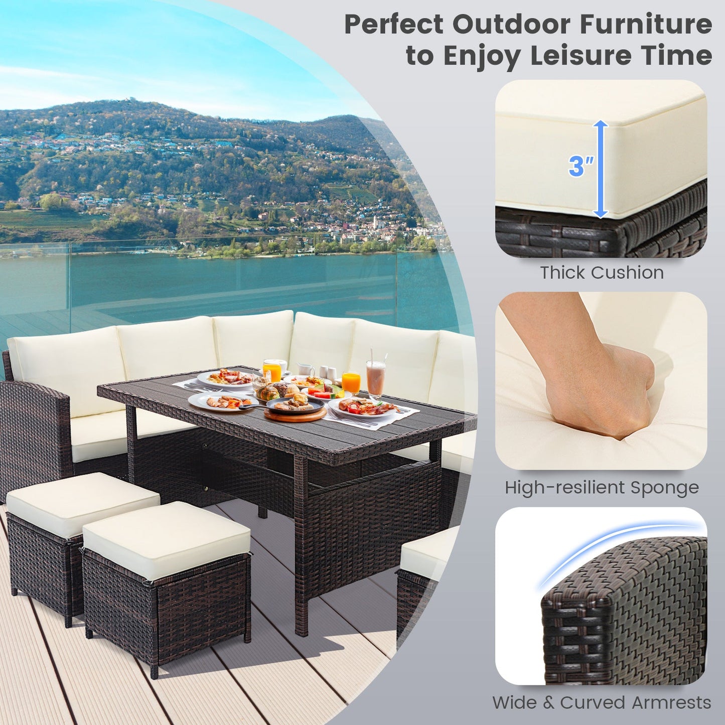 Costway 7 Piece Wicker Patio Furniture Set White 71395624 New