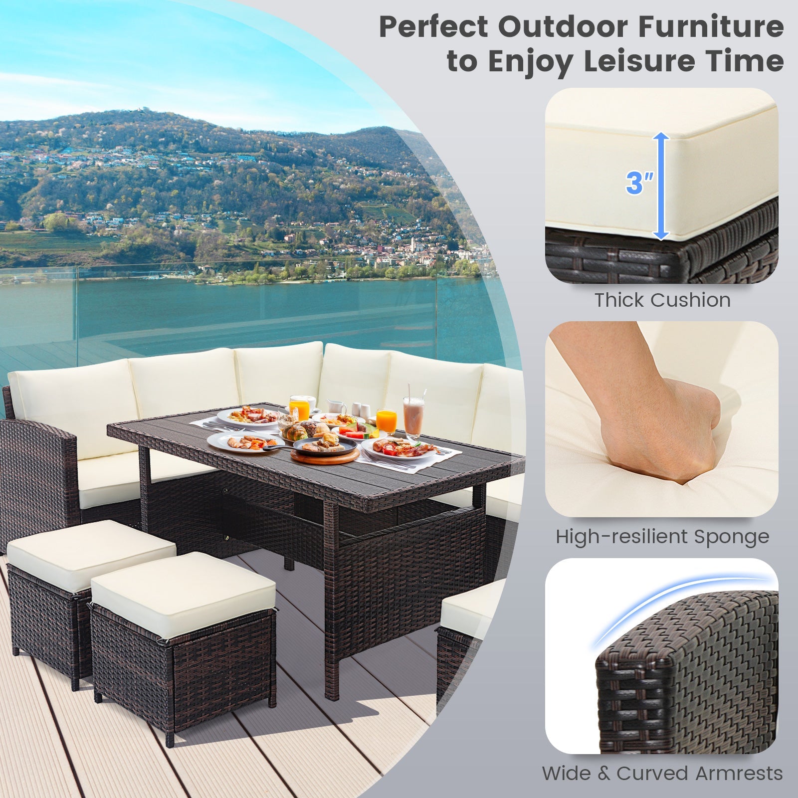 Costway 7 Piece Wicker Patio Furniture Set White 71395624 New