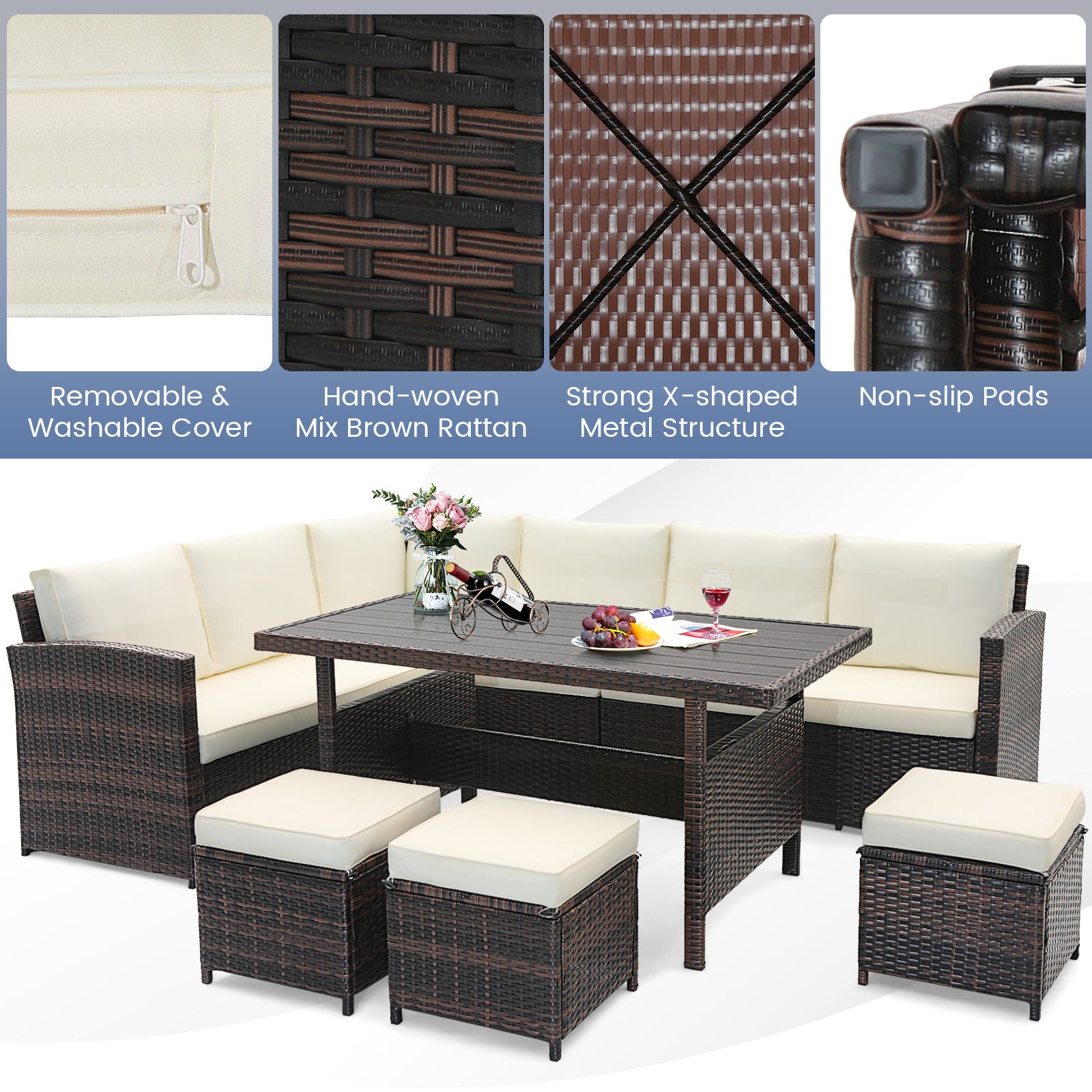 Costway 7 Piece Wicker Patio Furniture Set White 71395624 New