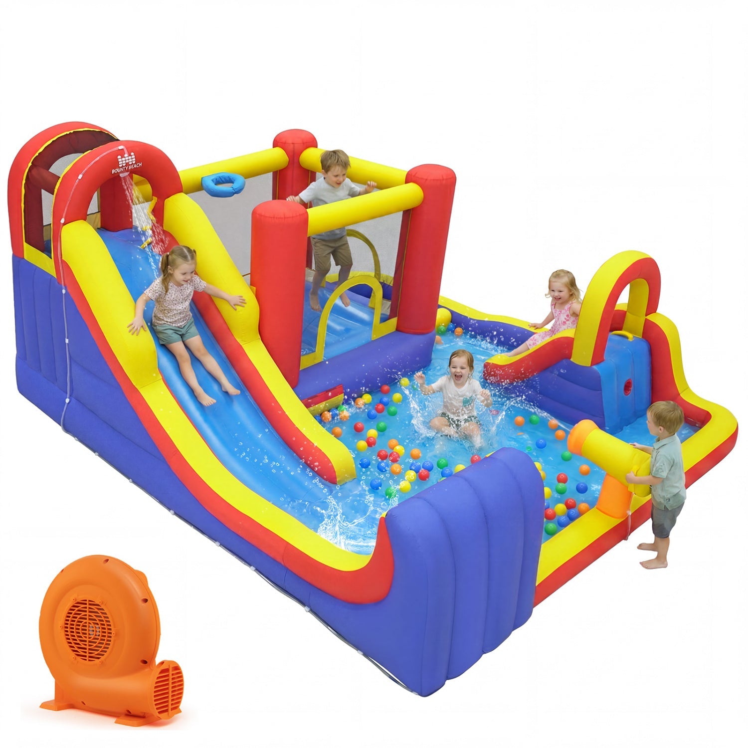 Costway 7-in-1 Outdoor Inflatable Bounce House Water Slide Splash Pool w/ 750W Blower 78426931 New