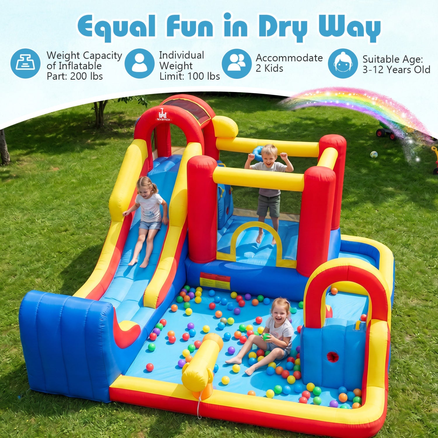 Costway 7-in-1 Outdoor Inflatable Bounce House Water Slide Splash Pool w/ 750W Blower 78426931 New