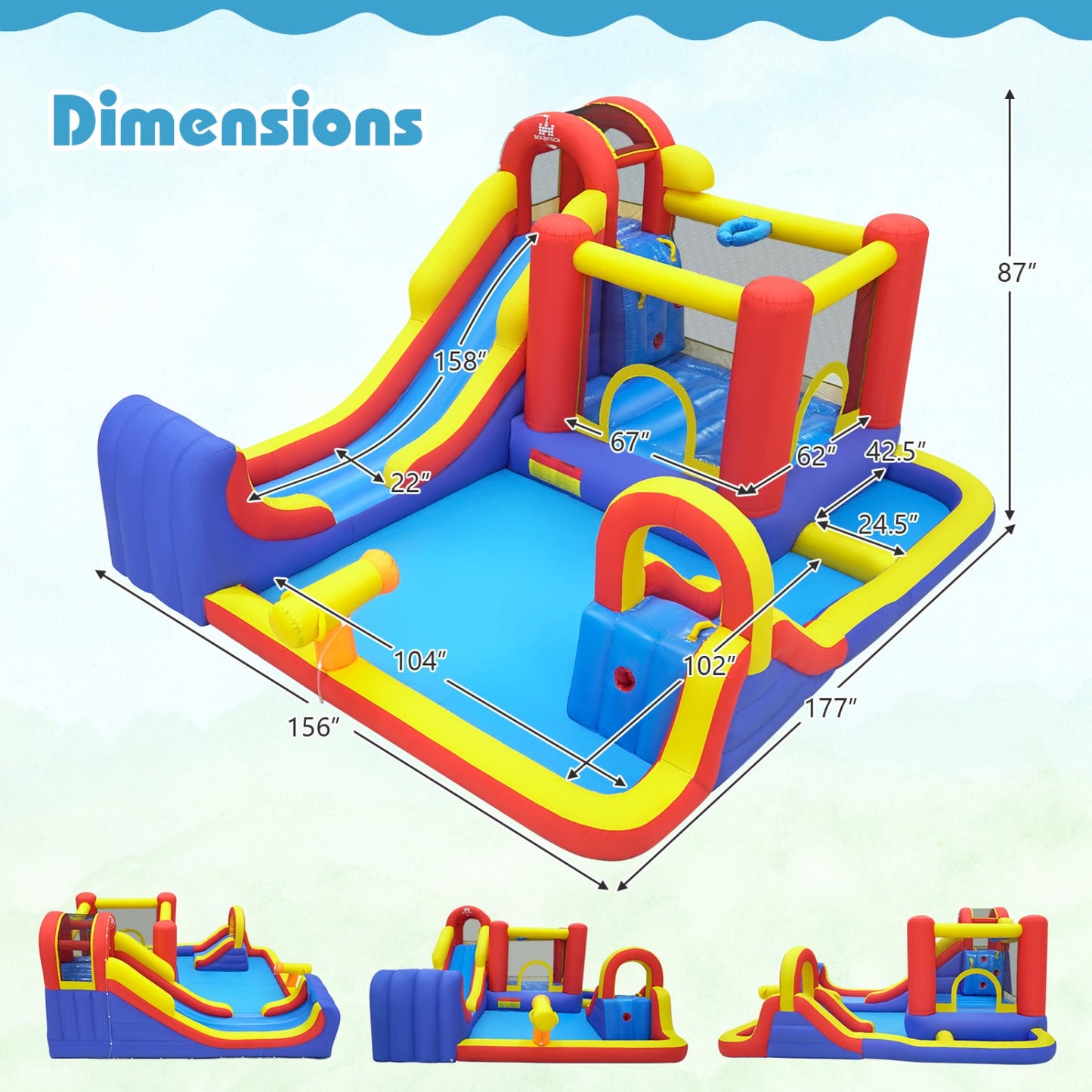 Costway 7-in-1 Outdoor Inflatable Bounce House Water Slide Splash Pool w/ 680W Blower 84193765 New