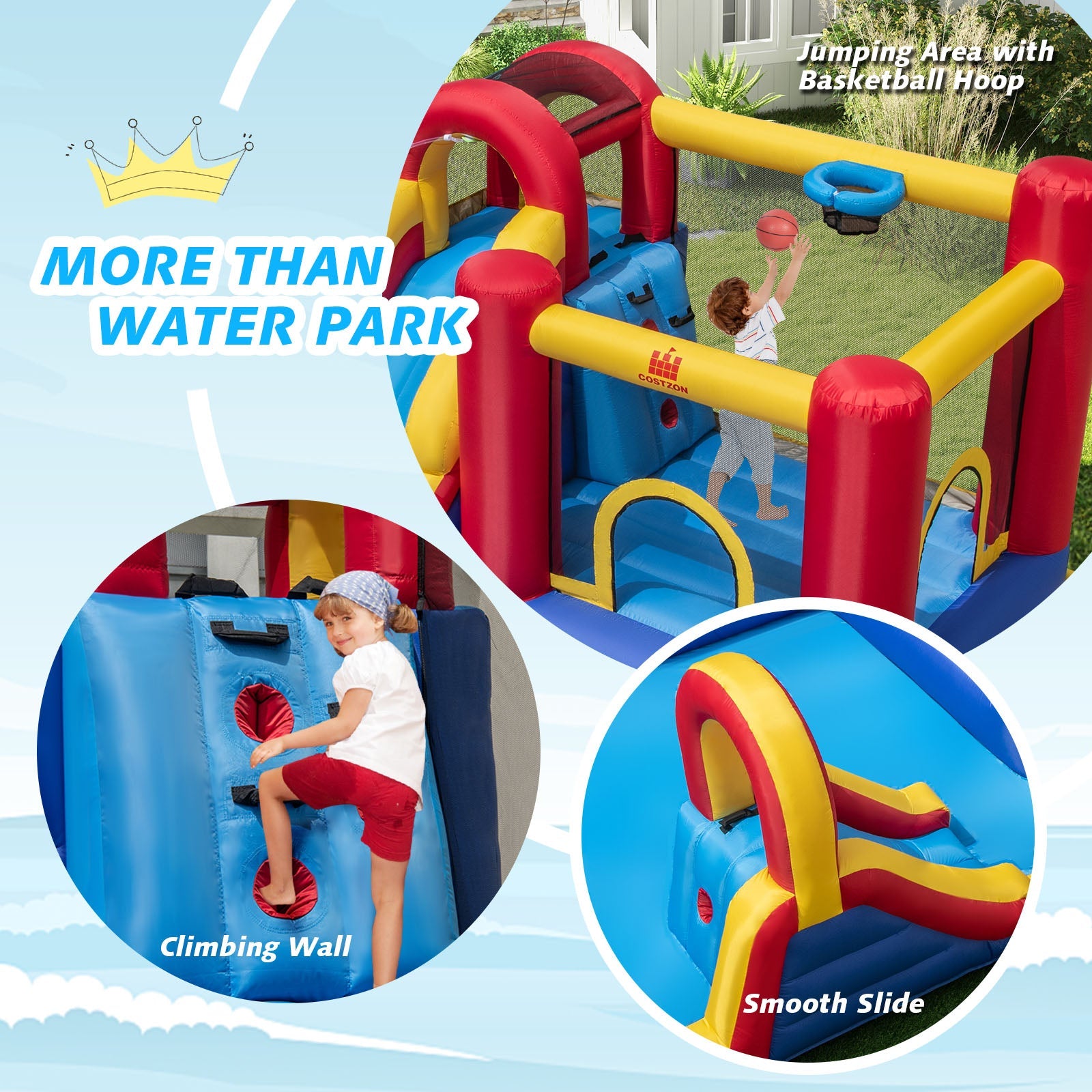 Costway 7-in-1 Outdoor Inflatable Bounce House Water Slide Splash Pool w/ 950W Blower 46318725 New