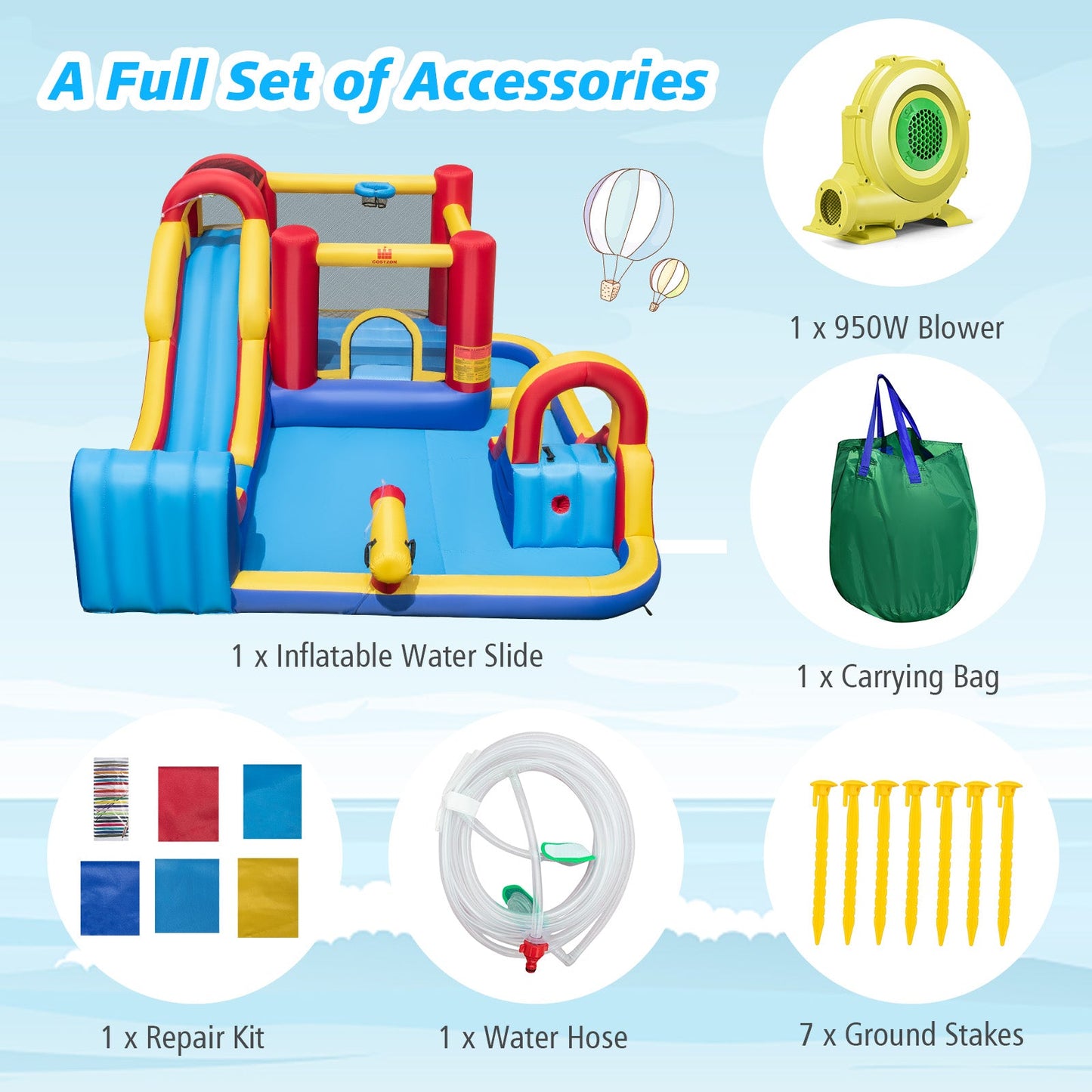 Costway 7-in-1 Outdoor Inflatable Bounce House Water Slide Splash Pool w/ 950W Blower 46318725 New