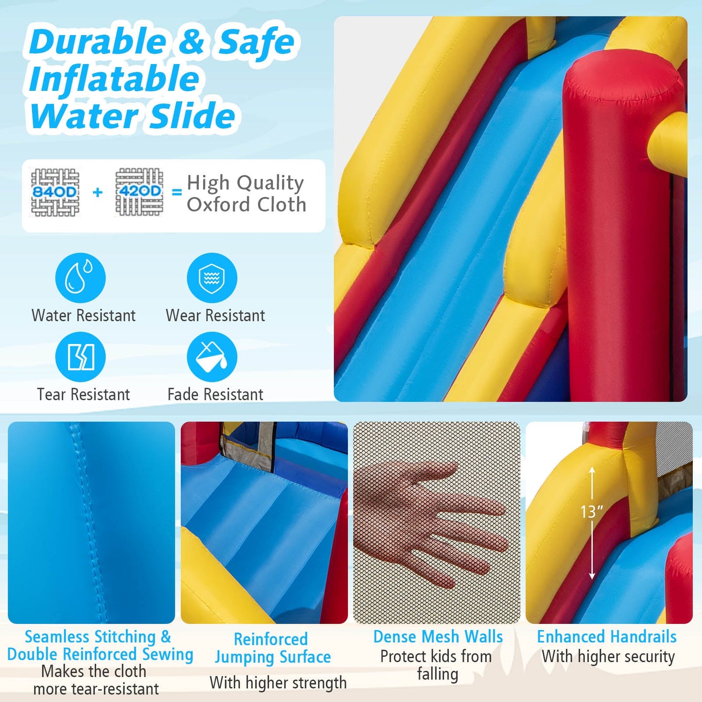 Costway 7-in-1 Outdoor Inflatable Bounce House Water Slide Splash Pool w/ 950W Blower 46318725 New