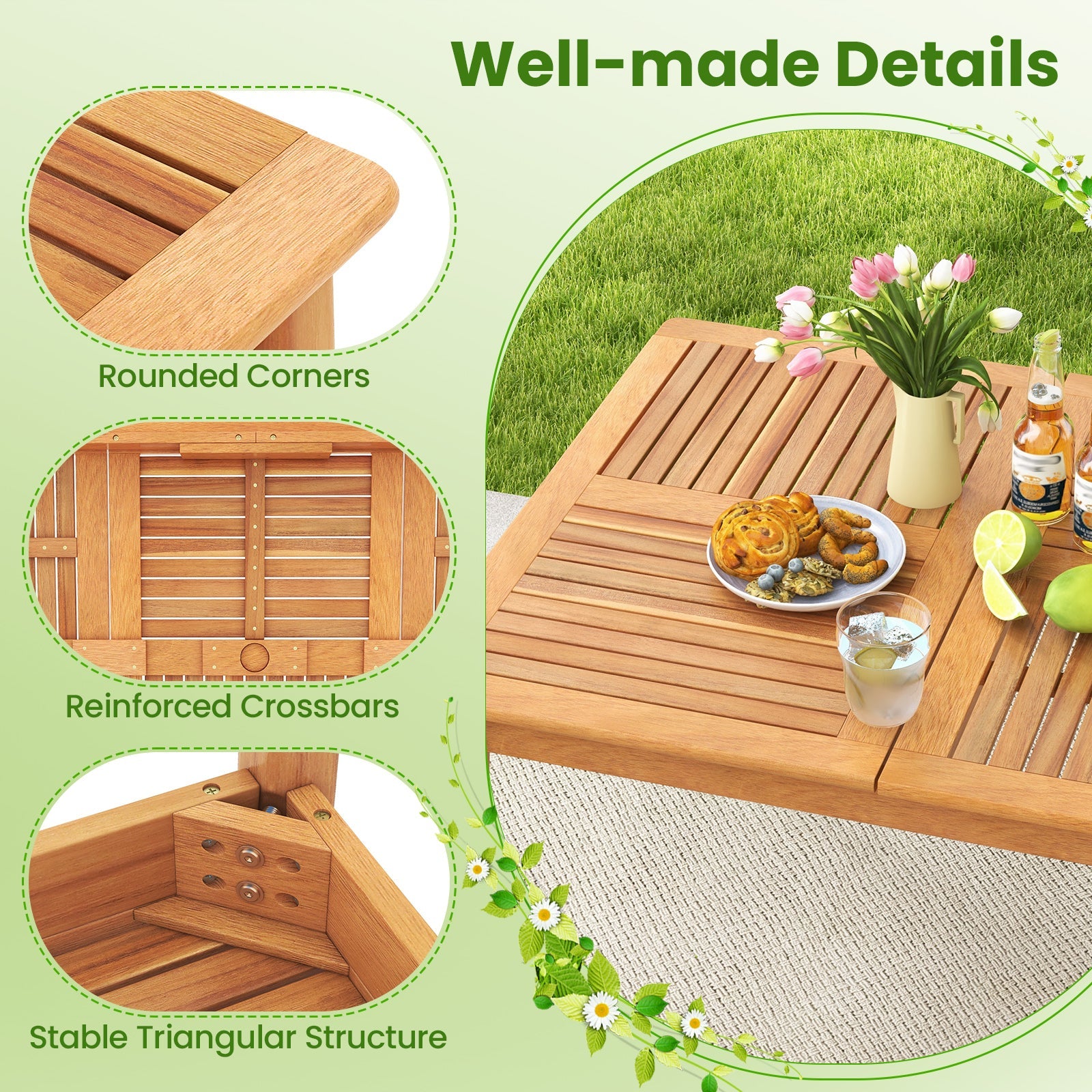 Costway 7-Piece Patio Acacia Wood Dining Set w/ Umbrella Hole 176243589 New