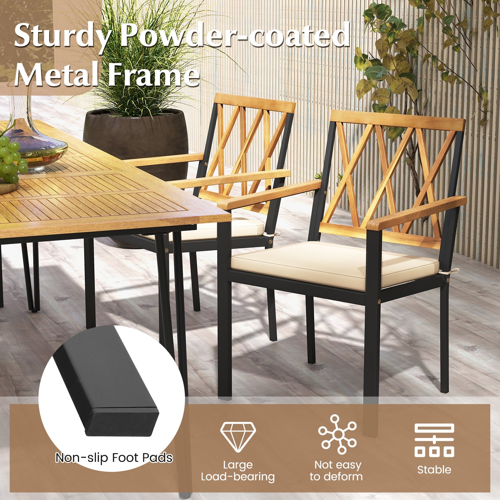 Costway 7-Piece Patio Acacia Wood Dining Set w/ Umbrella Hole 176243589 New