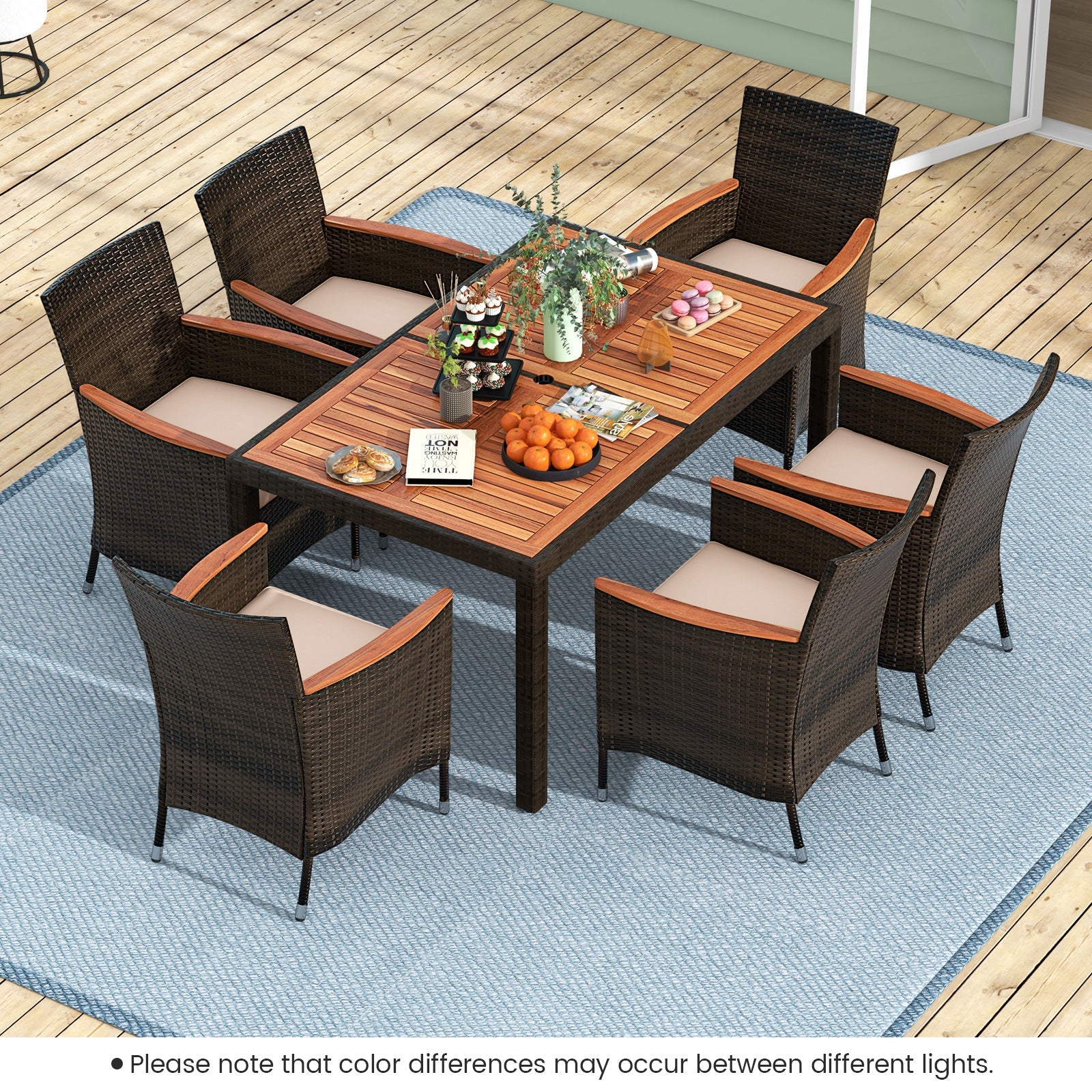 Costway 7-Pc Patio Rattan Garden Dining Set w/ Cushions 19376820 New