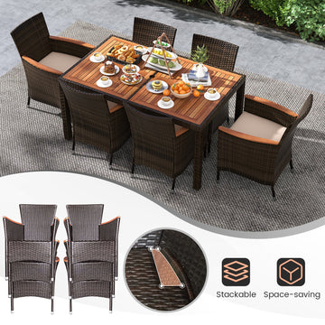 Costway 7-Pc Patio Rattan Garden Dining Set w/ Cushions 19376820 New