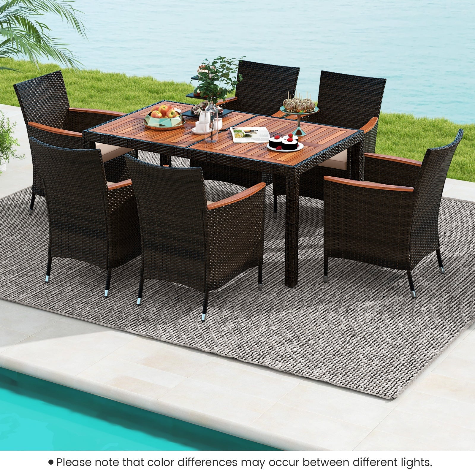 Costway 7-Pc Patio Rattan Garden Dining Set w/ Cushions 19376820 New