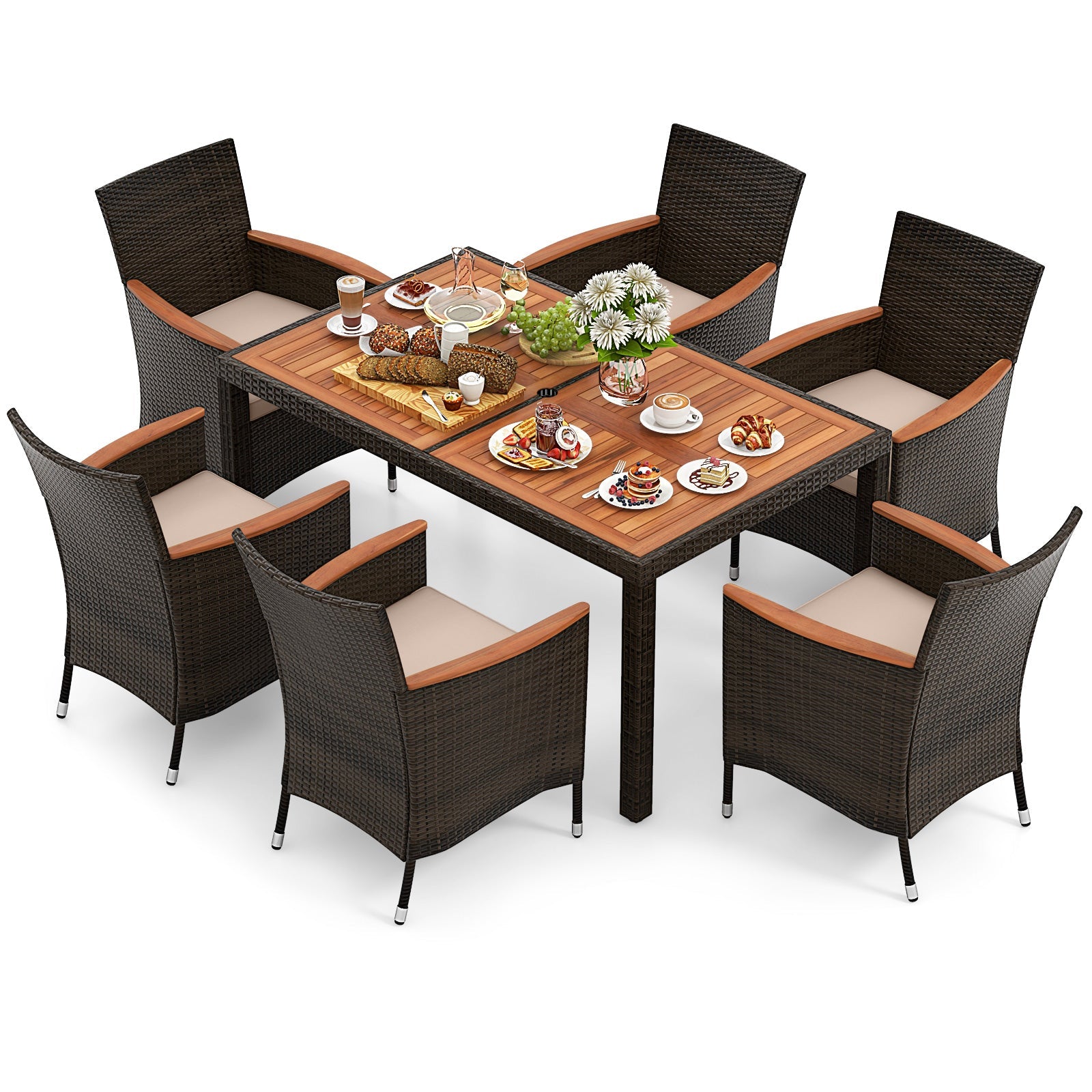 Costway 7-Pc Patio Rattan Garden Dining Set w/ Cushions 19376820 New