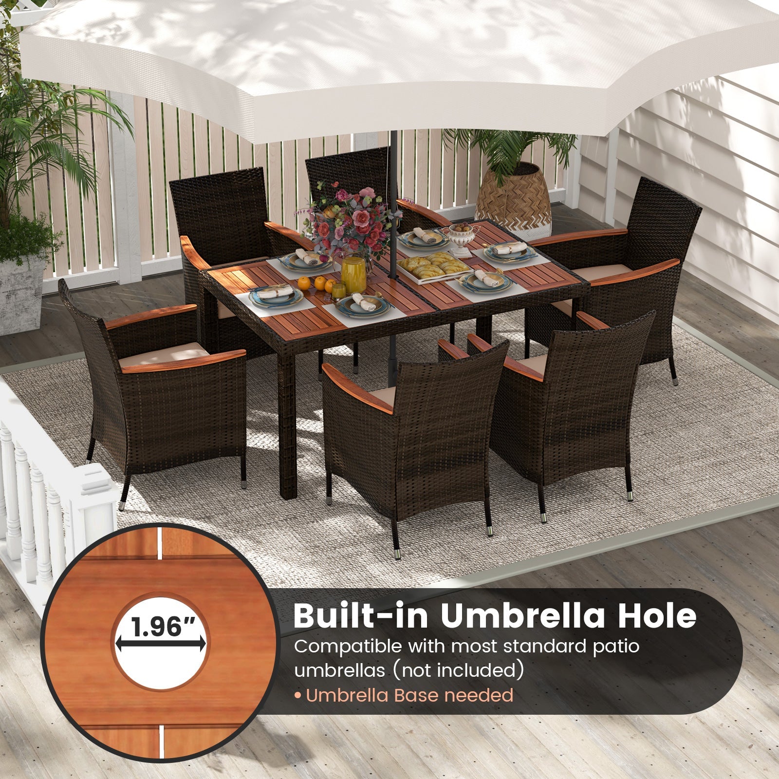 Costway 7-Pc Patio Rattan Garden Dining Set w/ Cushions 19376820 New