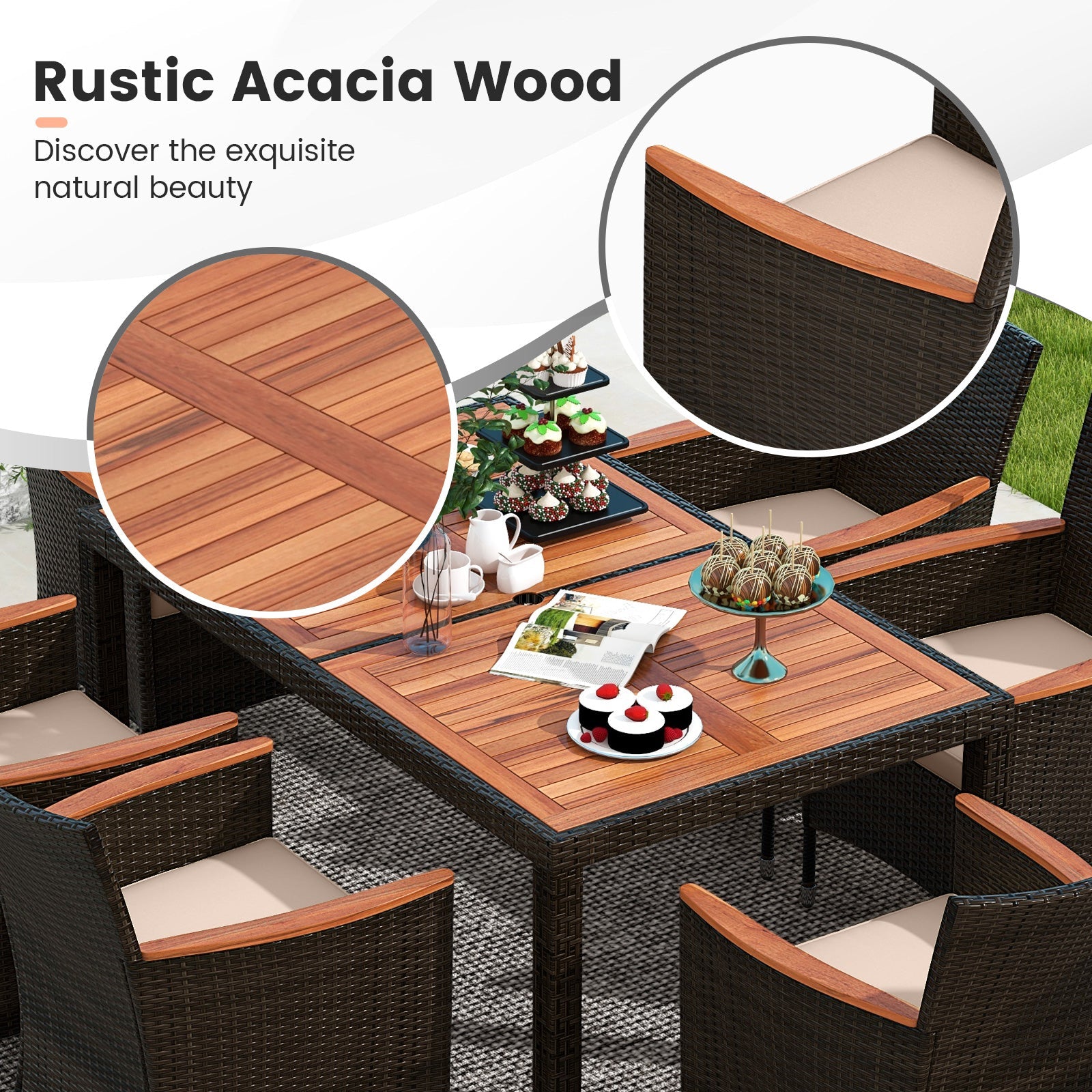 Costway 7-Pc Patio Rattan Garden Dining Set w/ Cushions 19376820 New