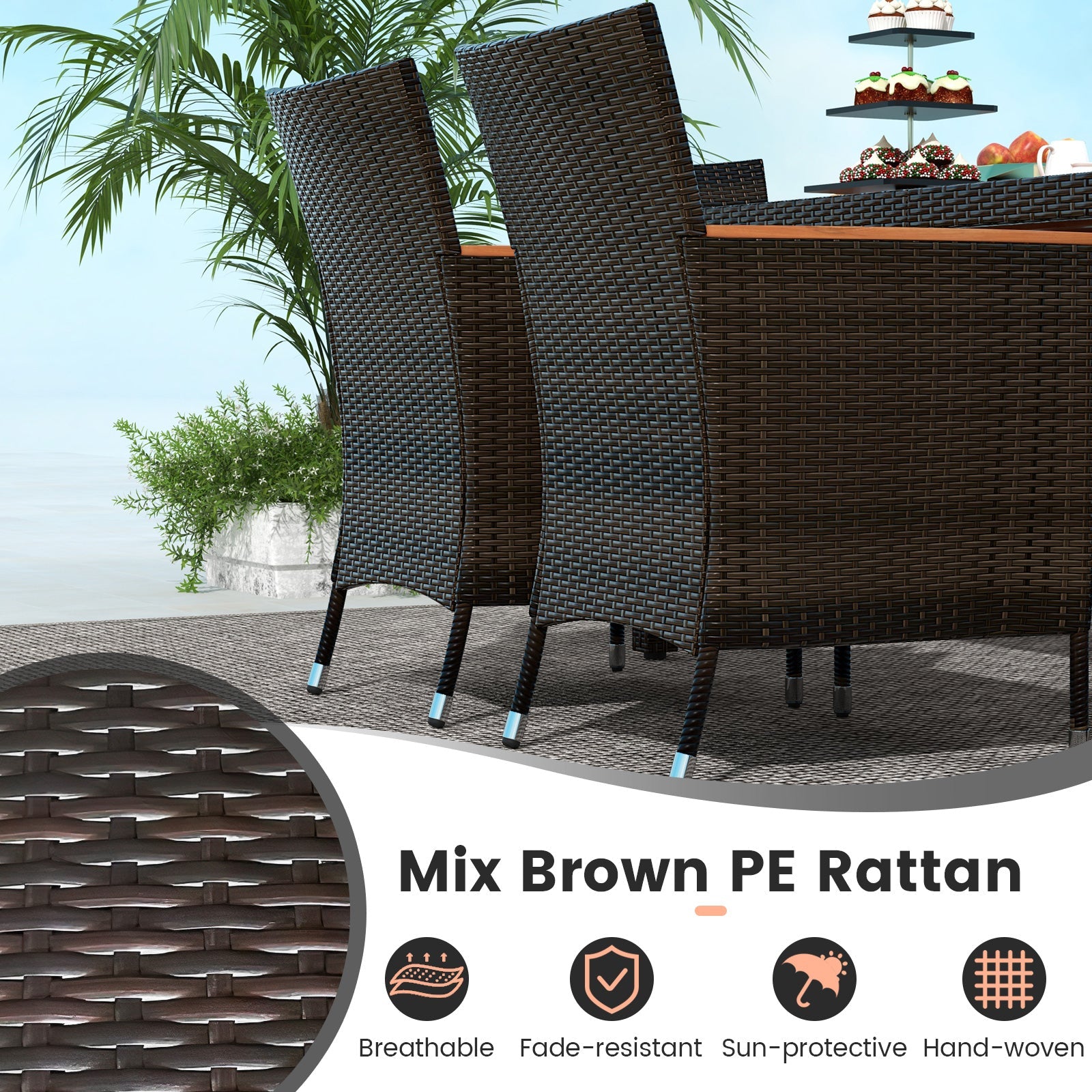 Costway 7-Pc Patio Rattan Garden Dining Set w/ Cushions 19376820 New