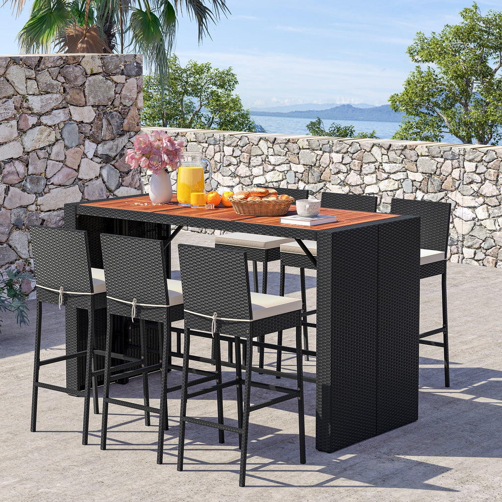 Costway 7-Pc Patio Rattan Bar Set w/ Seat Cushions Outdoor Porch Yard Garden 41298635 New
