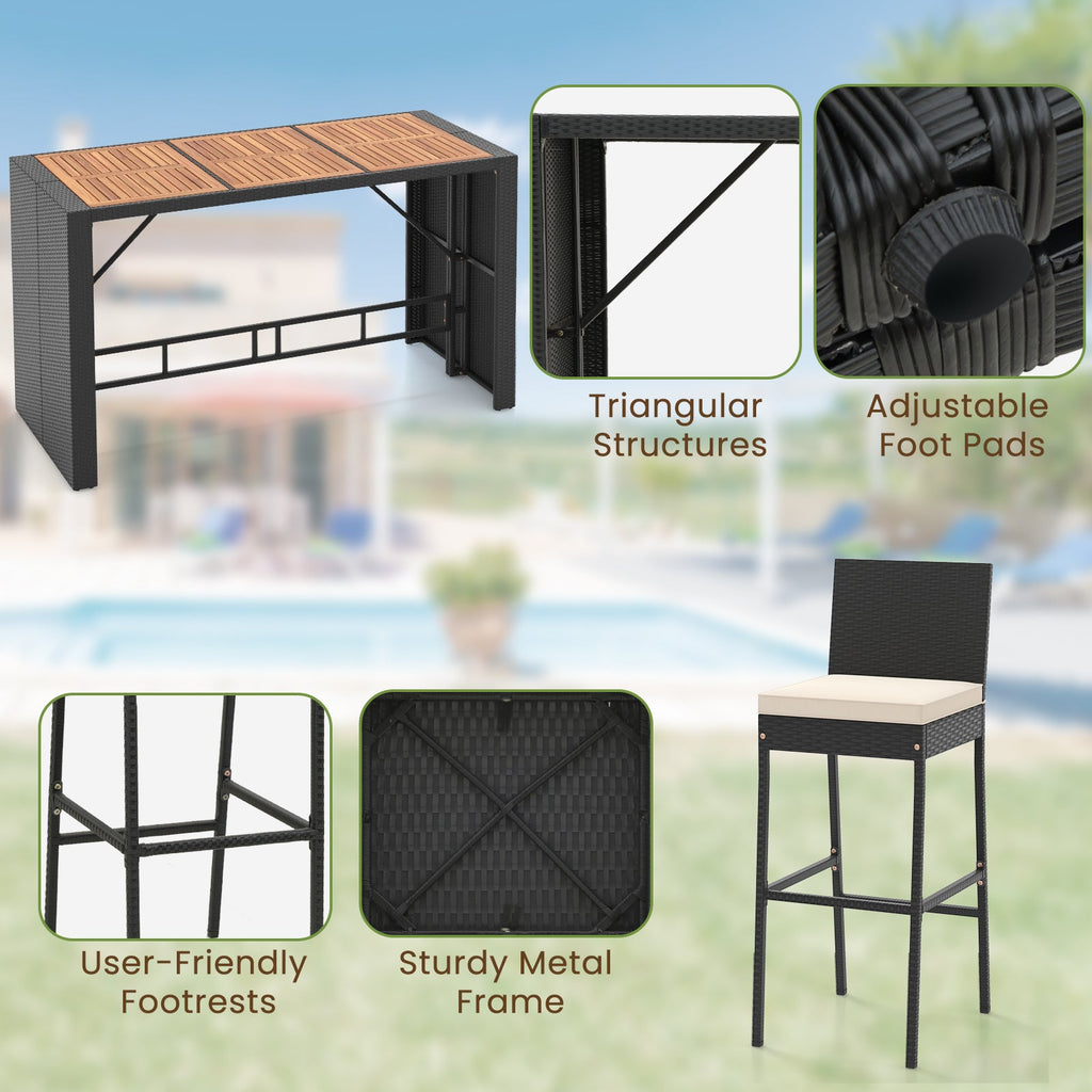 Costway 7-Pc Patio Rattan Bar Set w/ Seat Cushions Outdoor Porch Yard Garden 41298635 New