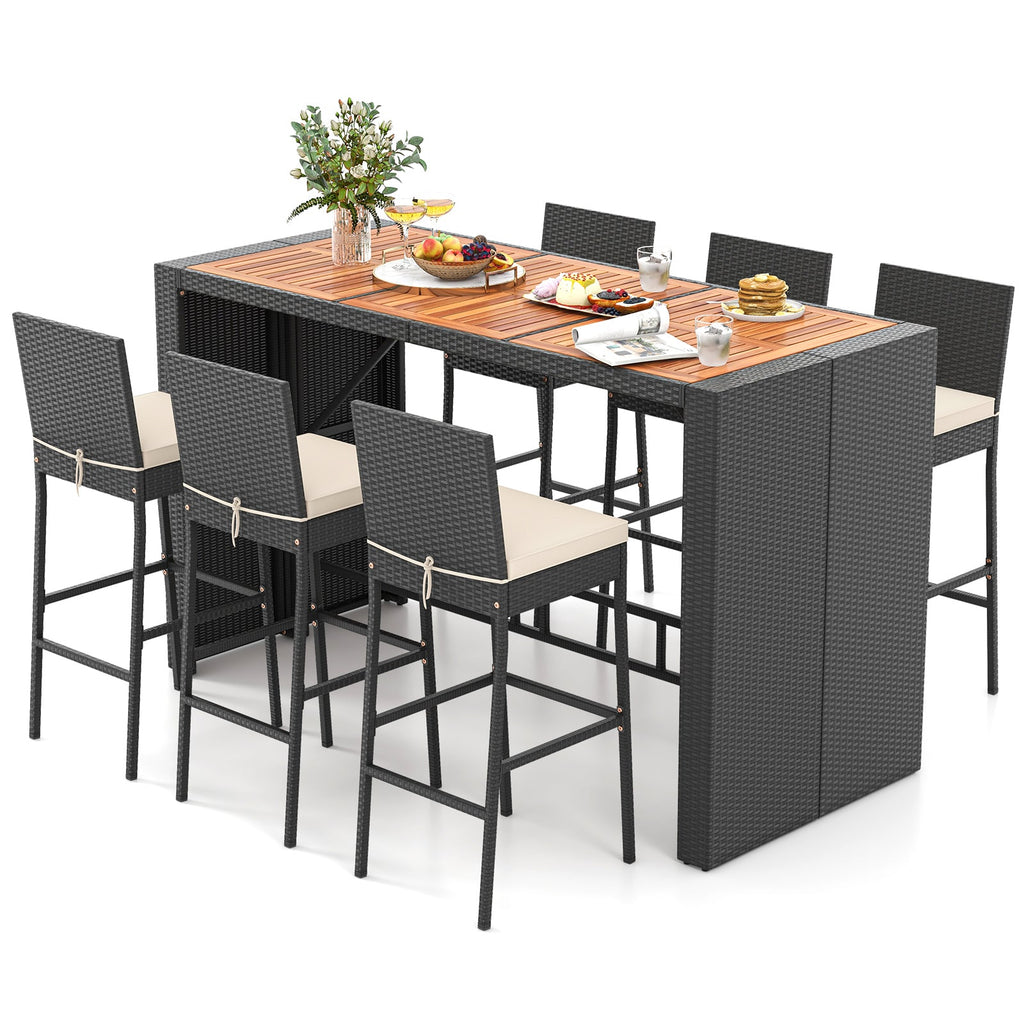 Costway 7-Pc Patio Rattan Bar Set w/ Seat Cushions Outdoor Porch Yard Garden 41298635 New