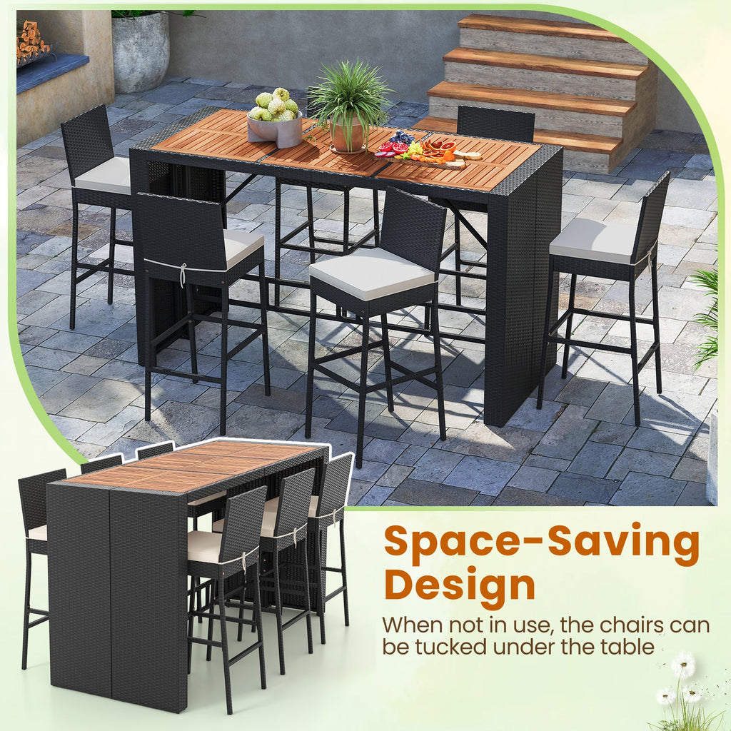 Costway 7-Pc Patio Rattan Bar Set w/ Seat Cushions Outdoor Porch Yard Garden 41298635 New