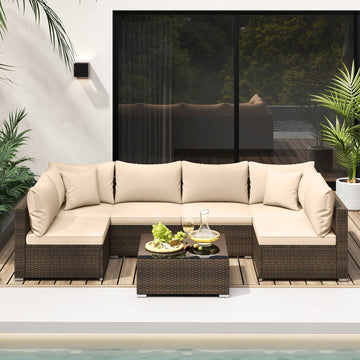Costway 7-Pc Patio Rattan Sectional Sofa Furniture Set Navy 16593782 New