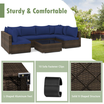 Costway 7-Pc Patio Rattan Sectional Sofa Furniture Set Navy 16593782 New