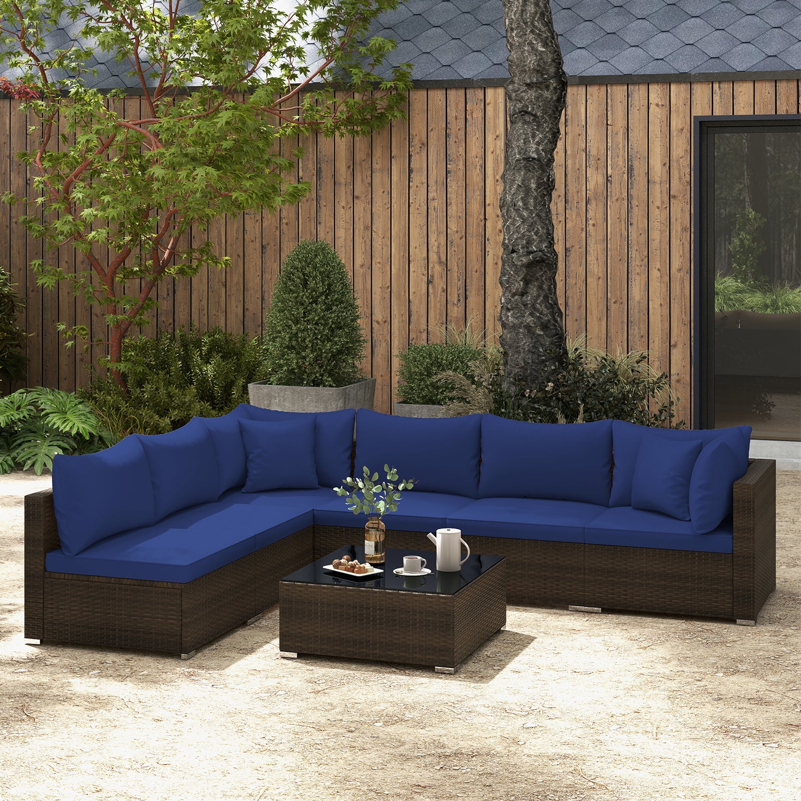 Costway 7-Pc Patio Rattan Sectional Sofa Furniture Set Navy 16593782 New