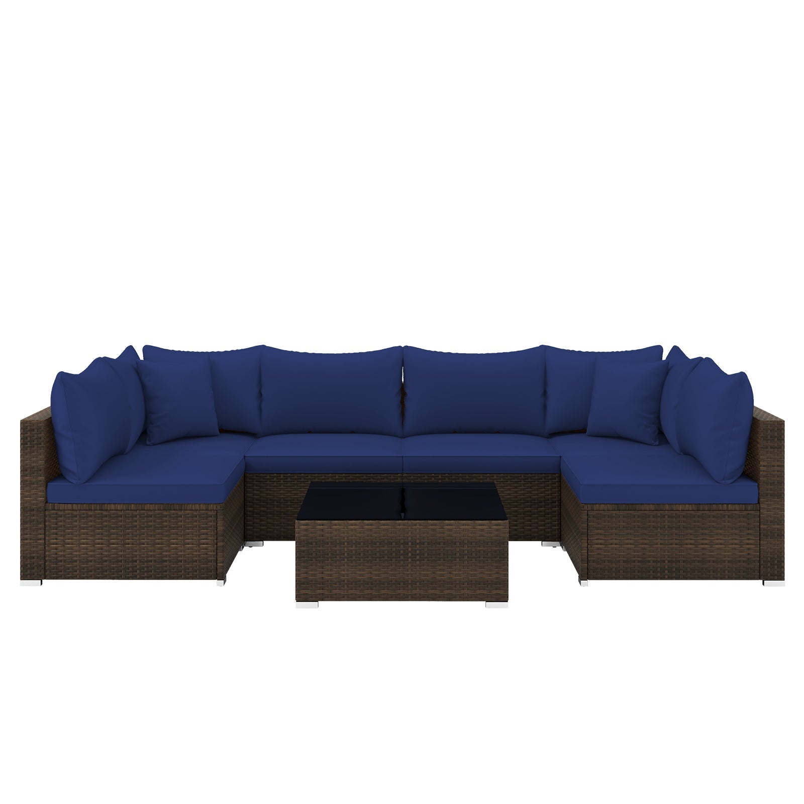 Costway 7-Pc Patio Rattan Sectional Sofa Furniture Set Navy 16593782 New