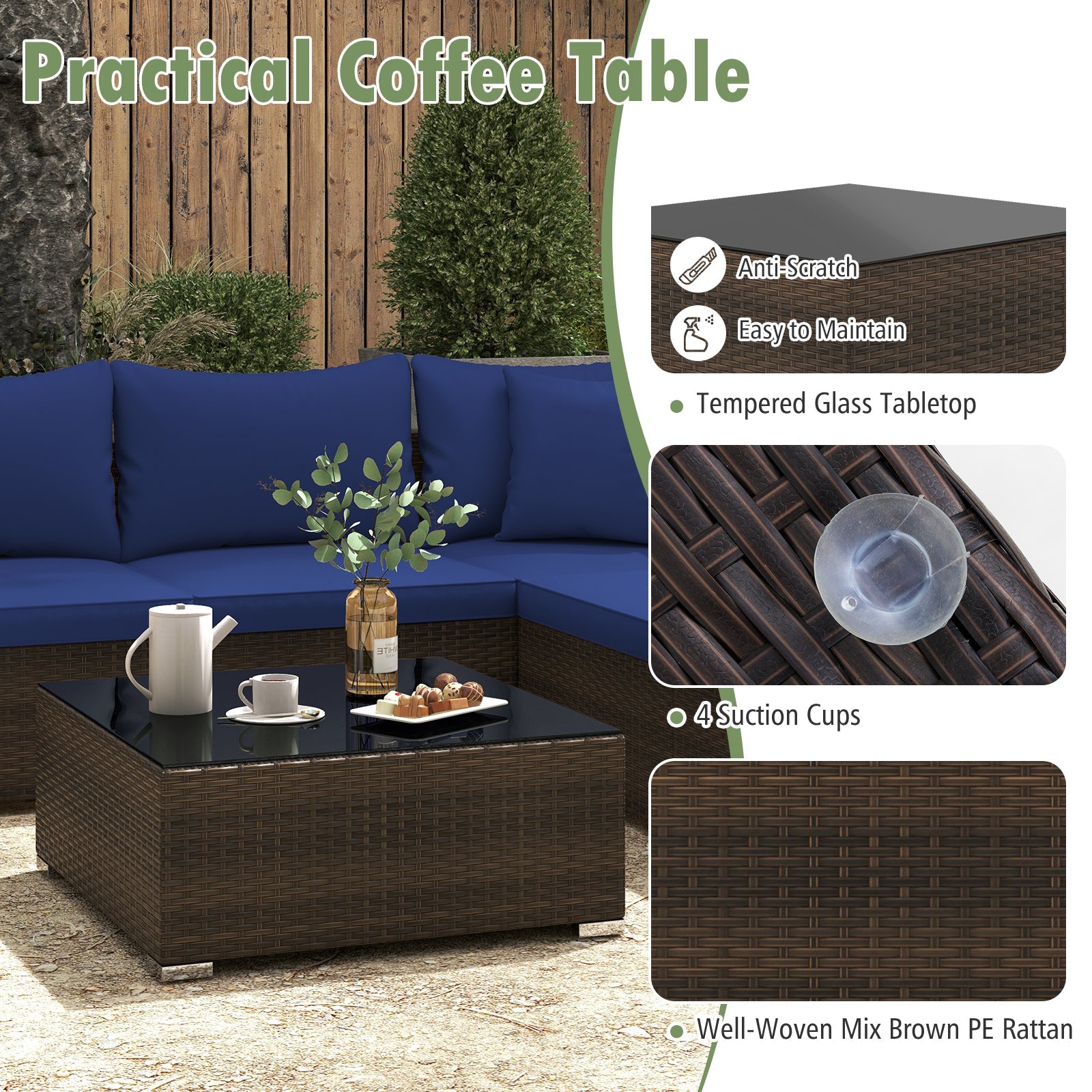 Costway 7-Pc Patio Rattan Sectional Sofa Furniture Set Navy 16593782 New