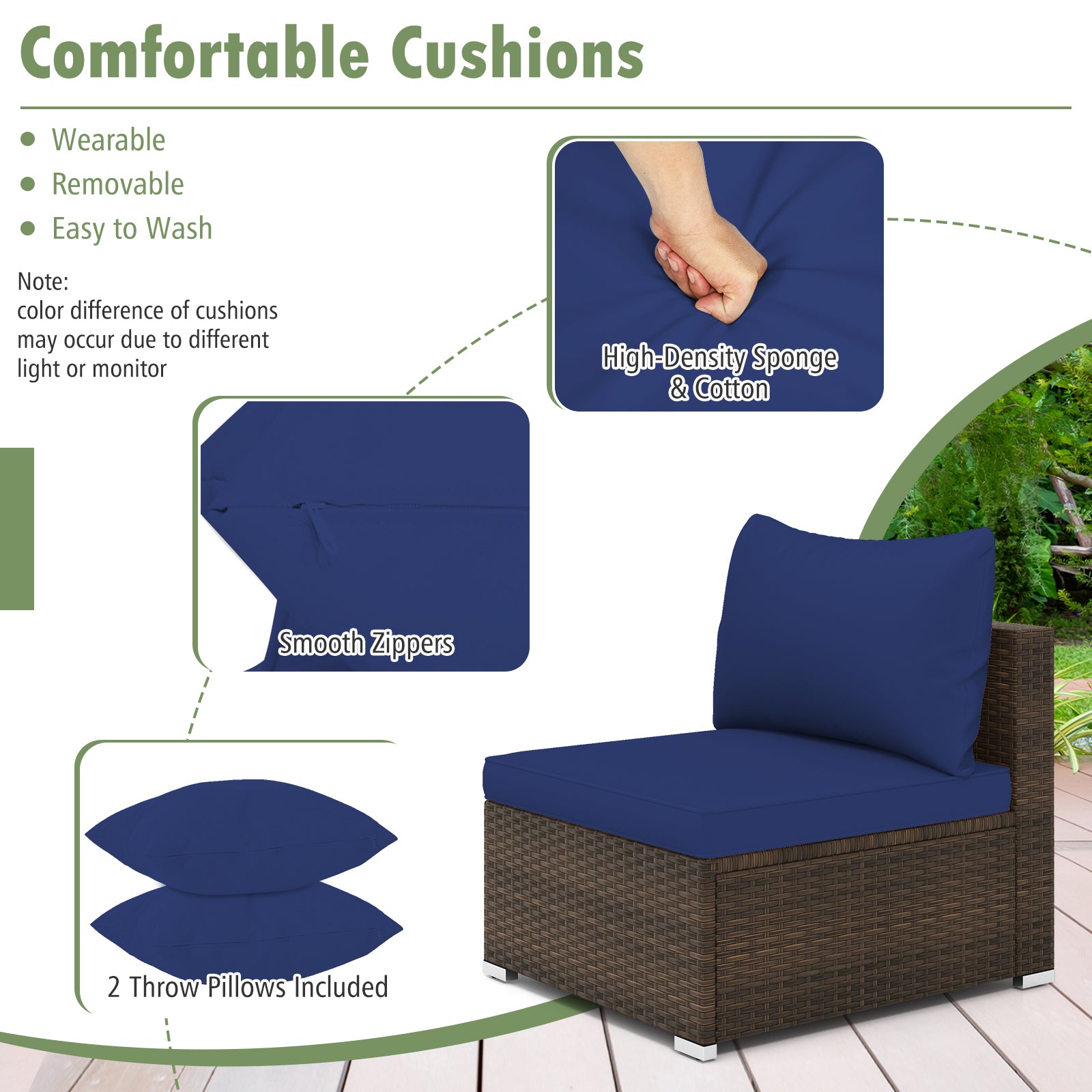 Costway 7-Pc Patio Rattan Sectional Sofa Furniture Set Navy 16593782 New