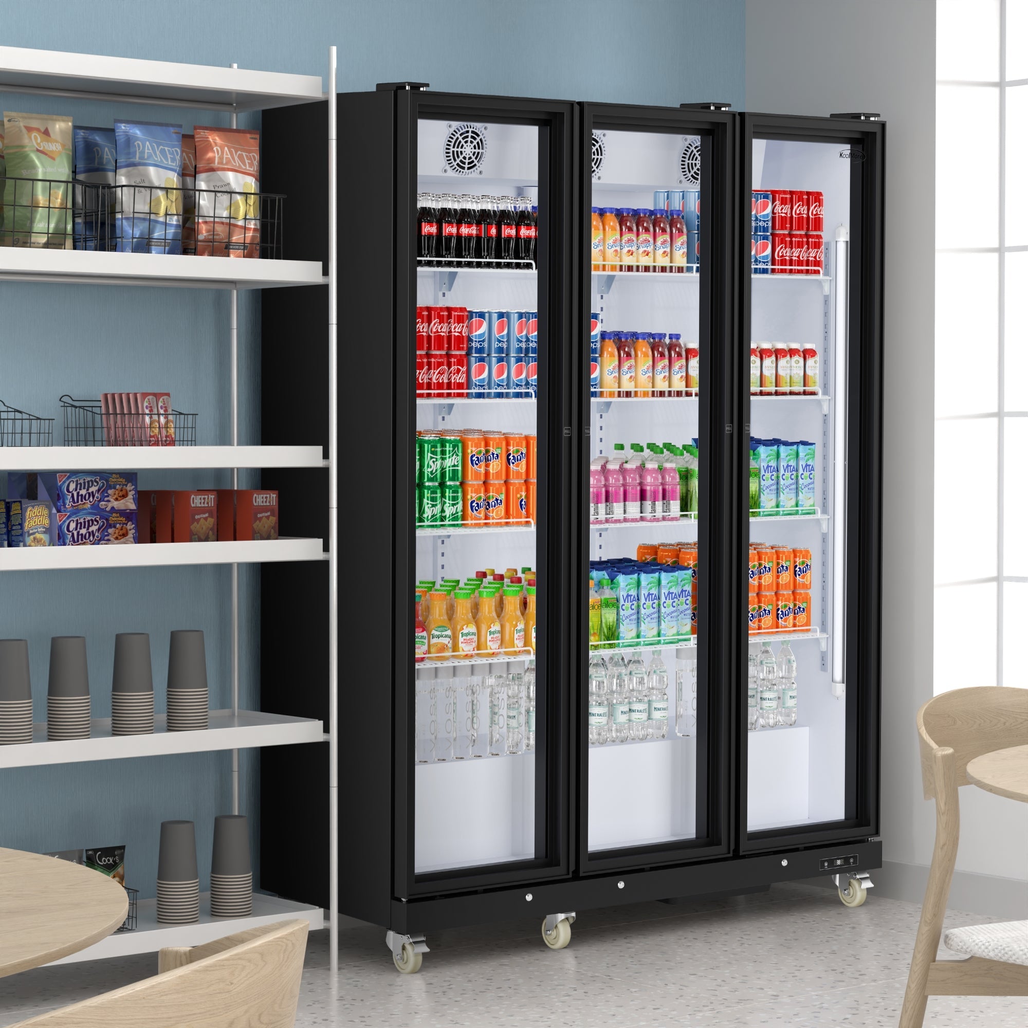 71 in. Commercial 3 Fully Glass Door Merchandiser Refrigerator, 46 cu. ft., ETL Listed in Black