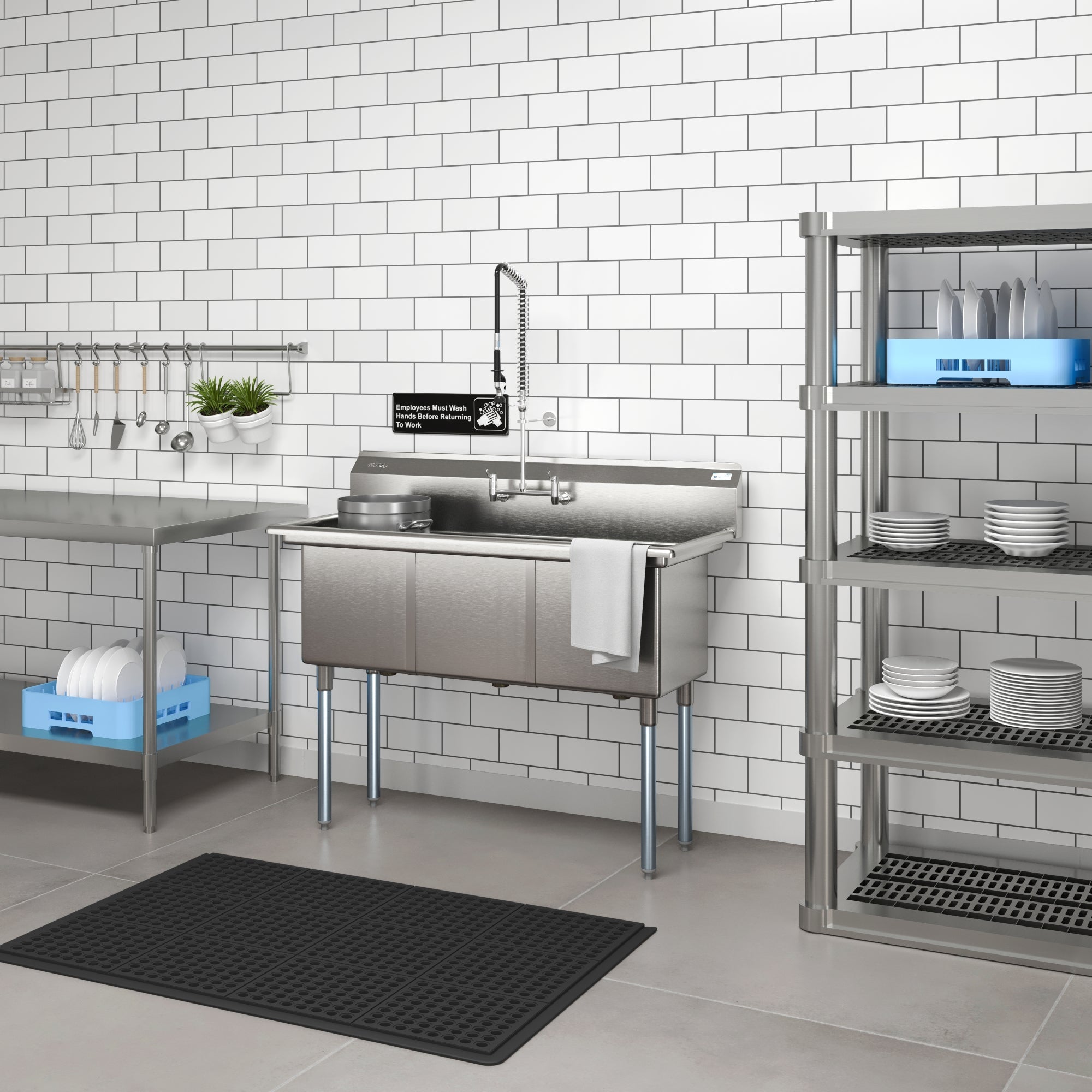 60 in. Three Compartment Commercial Sink Bowl Size 18x18x14 Stainless-Steel 18 Gauge