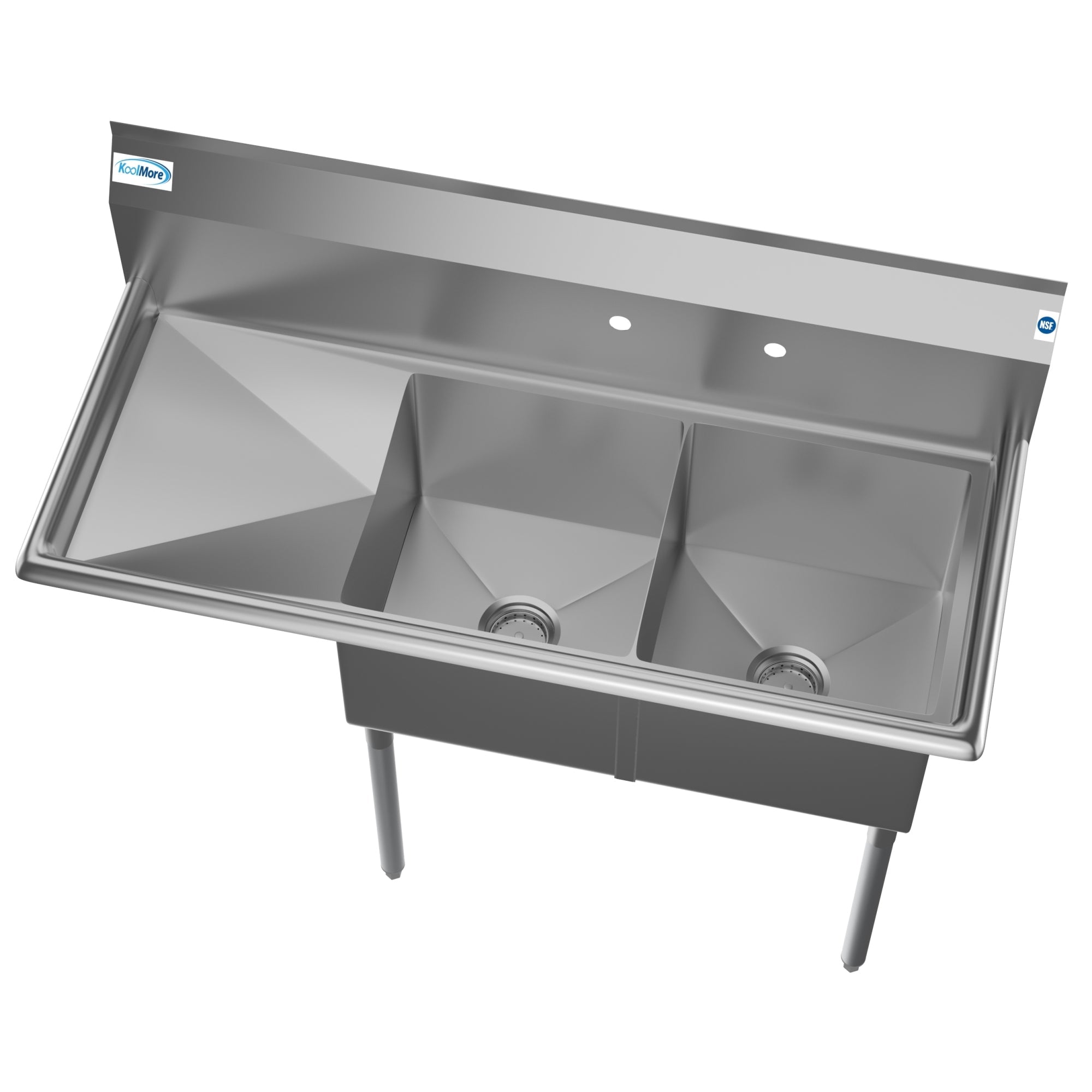48 in. Two Compartment Stainless Steel Commercial Sink with 2 Drainboards, Bowl Size 15"x 15"x 12"