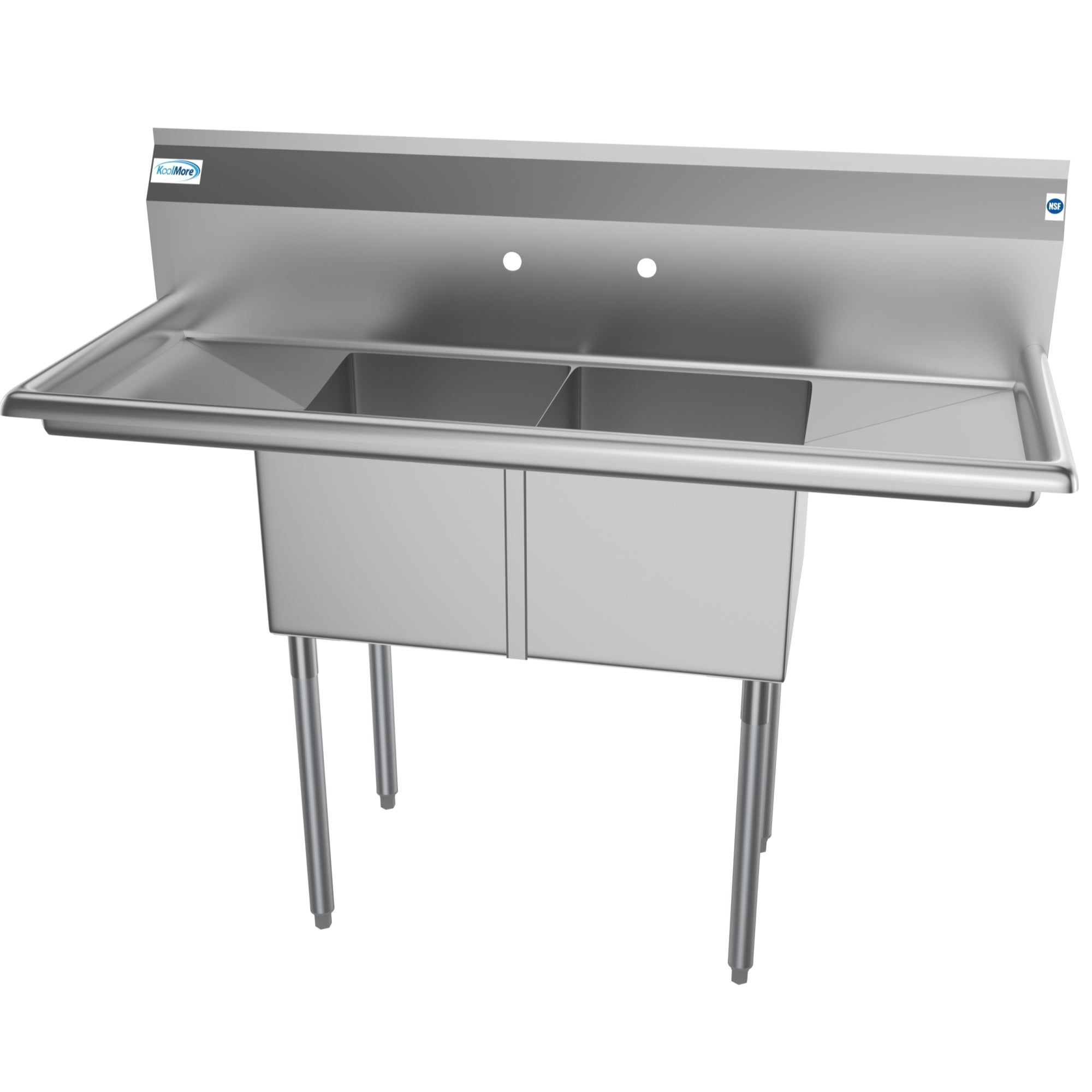 52 in. Two Compartment Stainless Steel Commercial Sink with 2 Drainboards, Bowl Size 14"x 16"x 11"
