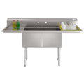 72 in. 16-Gauge Commercial Sink with Backsplash and Dual 18 in. Drainboards, Bowl Dimensions 18"x18"x14" in Stainless-Steel