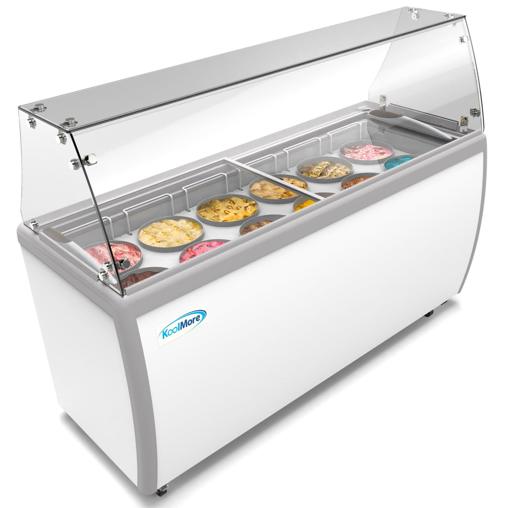 70 in. 12 Tub Ice Cream Dipping Cabinet Display Freezer with Sliding Glass Door and Sneeze Guard, 20 cu. ft.