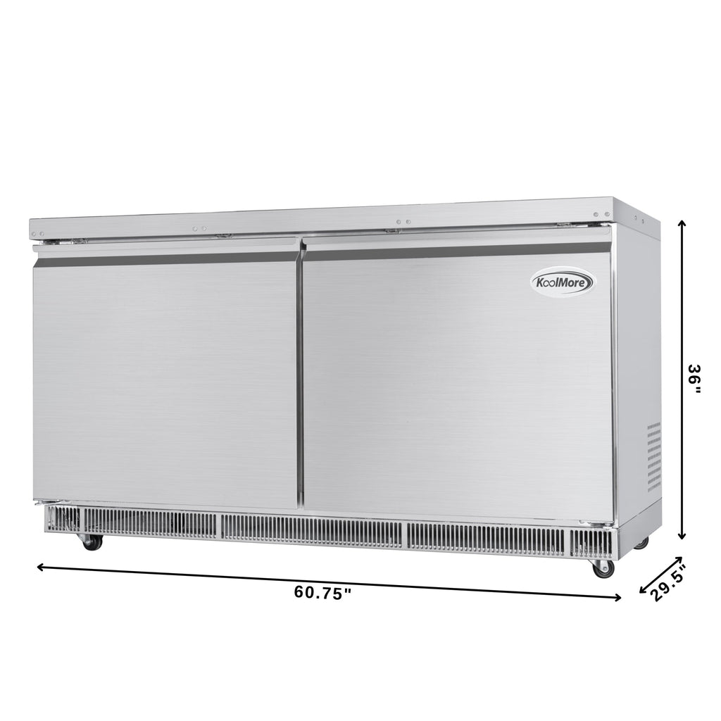 60 in. Commercial Refrigerated Prep Station Cold Table, Stainless-Steel Refrigerator with 12-Pan (Not Included) Capacity with Cover and Two Adjustable Shelves, ETL Listed