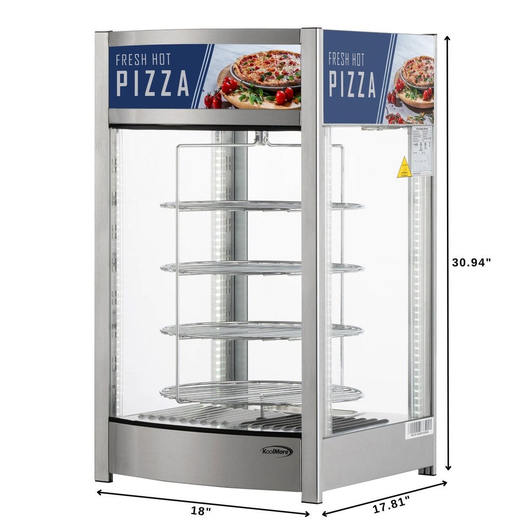 18 in. Commercial Pizza Display Warmer for 12 in. Pies with 4 Rotating Racks in Stainless-Steel
