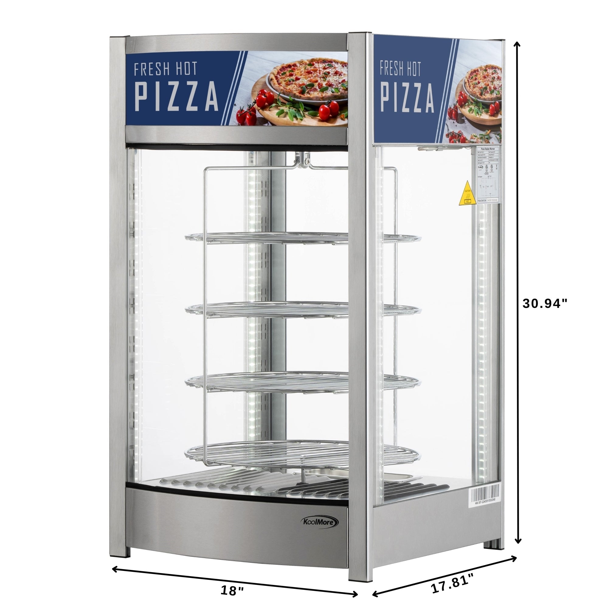 18 in. Commercial Pizza Display Warmer for 12 in. Pies with 4 Rotating Racks in Stainless-Steel