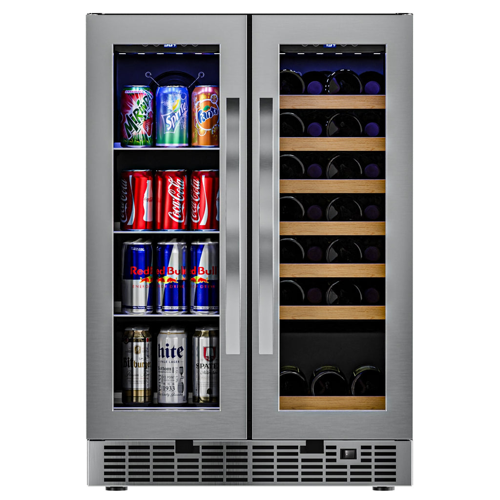 24 in. Dual Zone, Full Glass Door, 21-Bottle/60-Can Wine and Beverage Cooler, Freestanding or Built-in Unit, 4 cu ft.