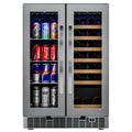 24 in. Dual Zone, Full Glass Door, 21-Bottle/60-Can Wine and Beverage Cooler, Freestanding or Built-in Unit, 4 cu ft.