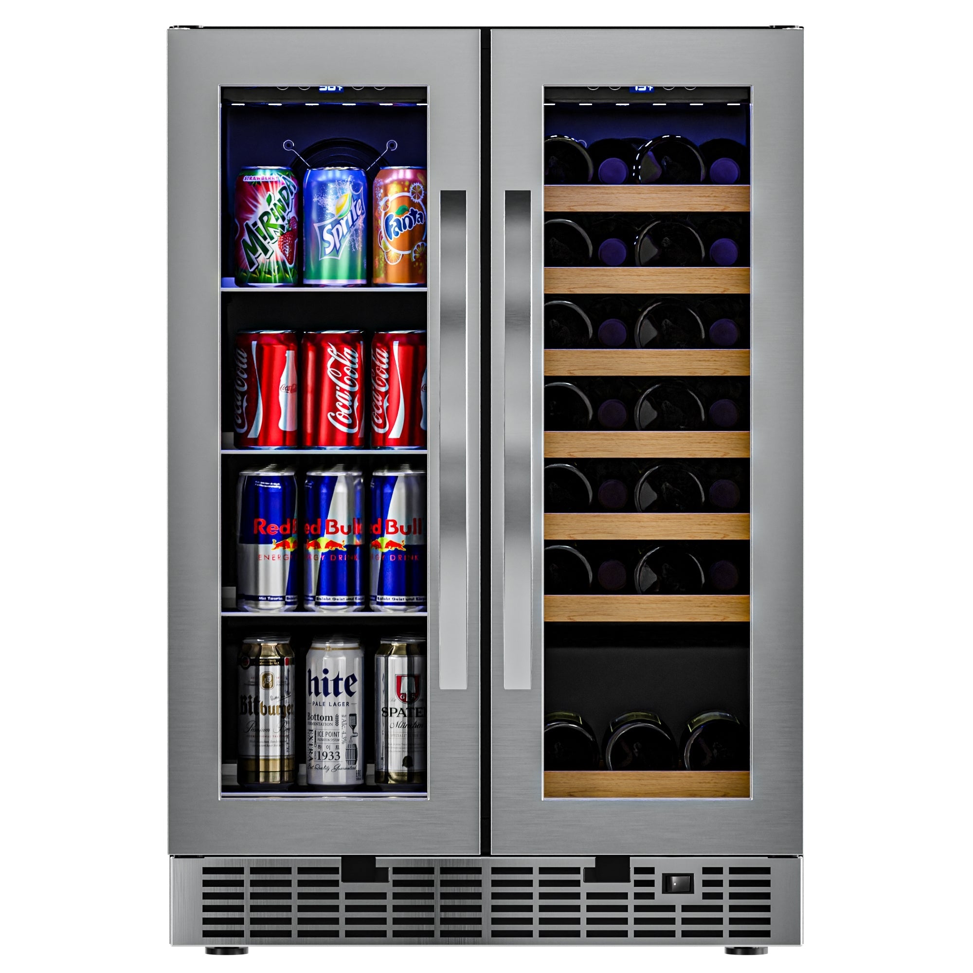 24 in. Dual Zone, Full Glass Door, 21-Bottle/60-Can Wine and Beverage Cooler, Freestanding or Built-in Unit, 4 cu ft.