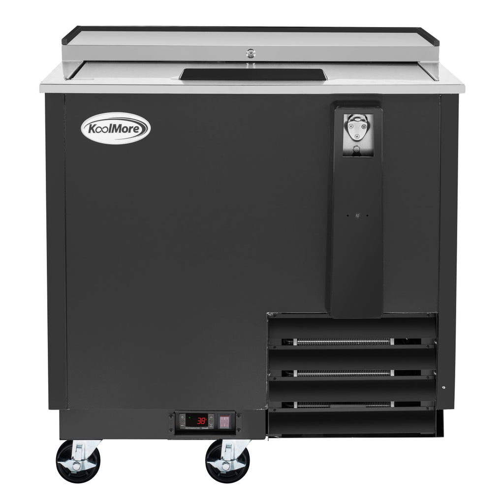 36 in. Commercial Bottle Cooler in Black with Built-In Opener, ETL Listed, 9 cu. ft.