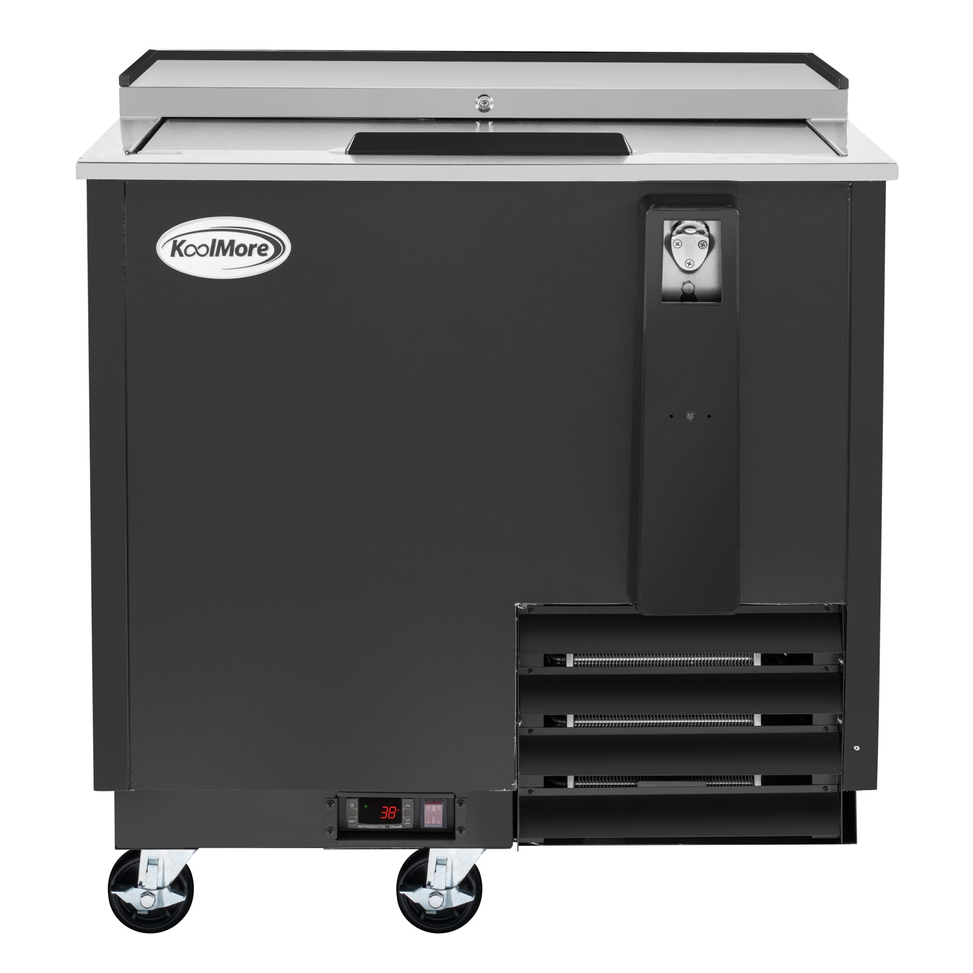 36 in. Commercial Bottle Cooler in Black with Built-In Opener, ETL Listed, 9 cu. ft.