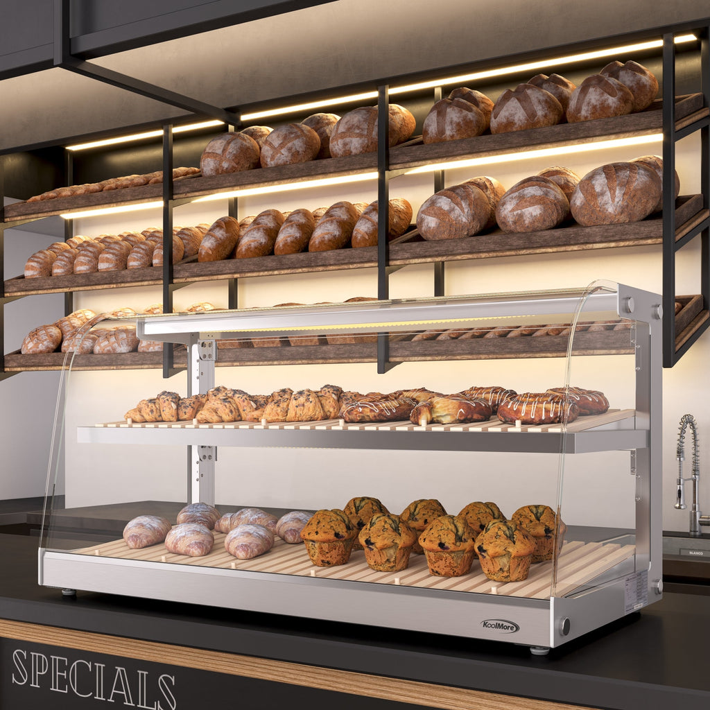 40 in. Glass Countertop Dry Bakery Display Case with Two Shelves and Bamboo Trays