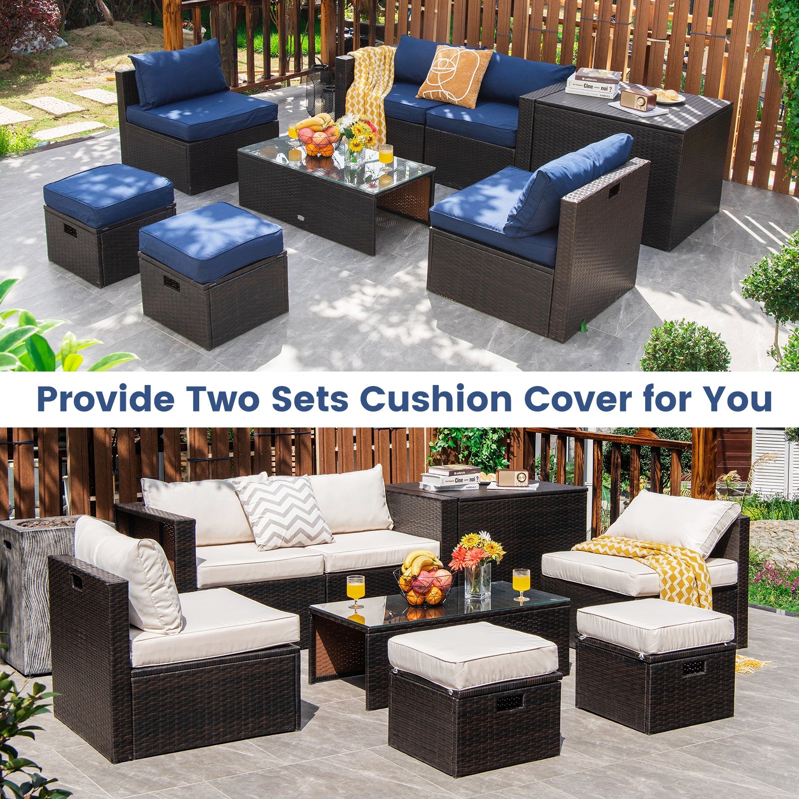 Costway 8-Pc Patio Rattan Sofa Furniture Set Storage Box White 26357819 New