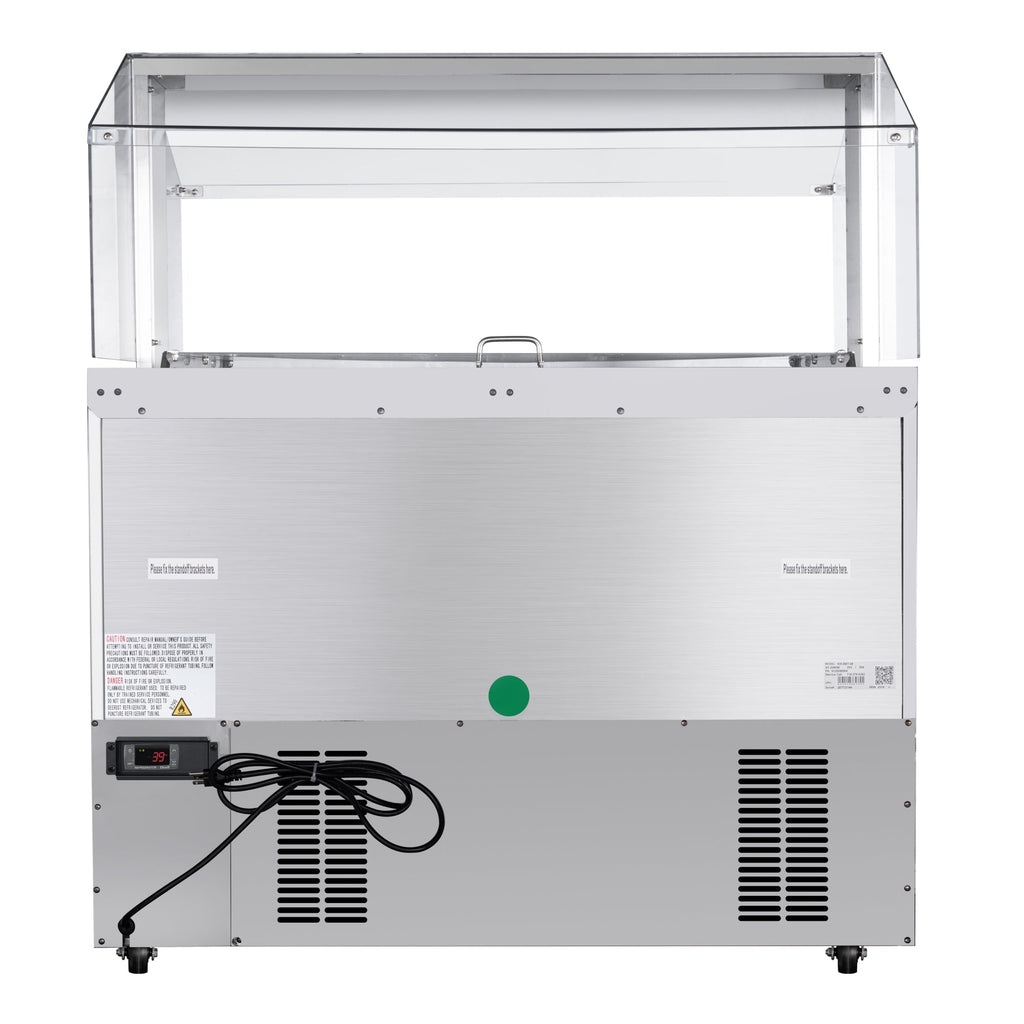48 in. Commercial Refrigerated Prep Station with Sneeze Guard and Buffet Slide, 9-Pan Capacity (Not Included) with Covers and Two Adjustable Shelves in Stainless-Steel, ETL Listed